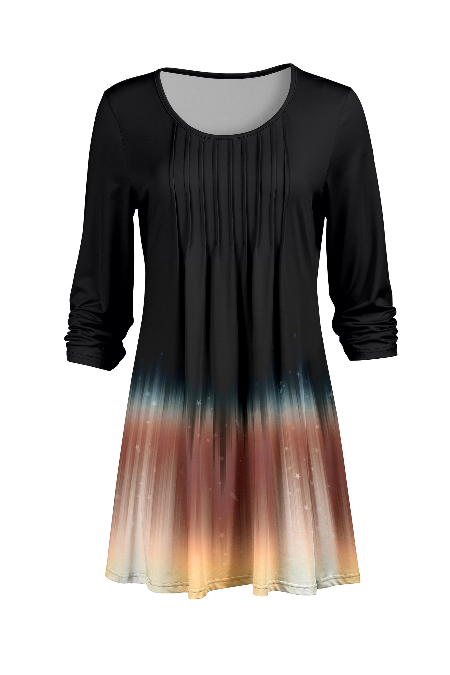 Elegant Pleated Front Tunic-Black, Teal Rust