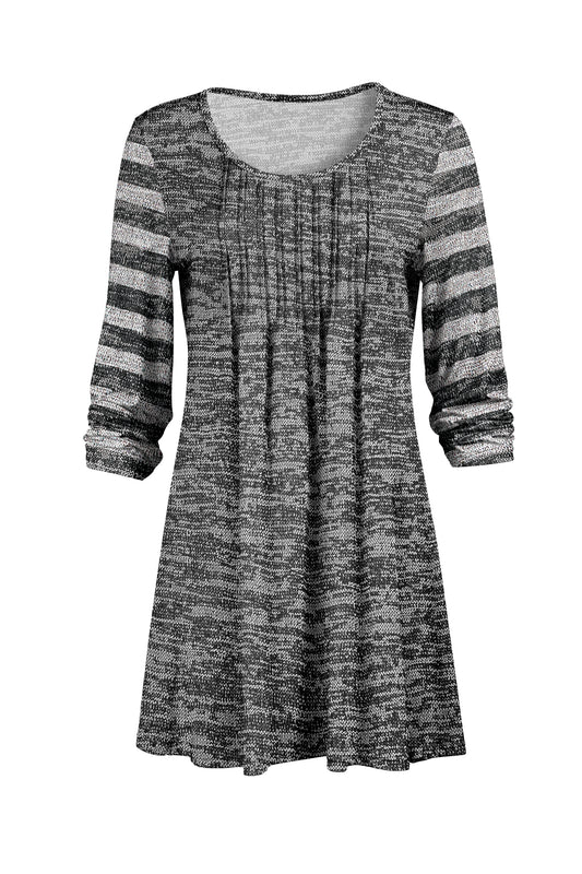 Elegant Pleated Front Tunic-Black Brown