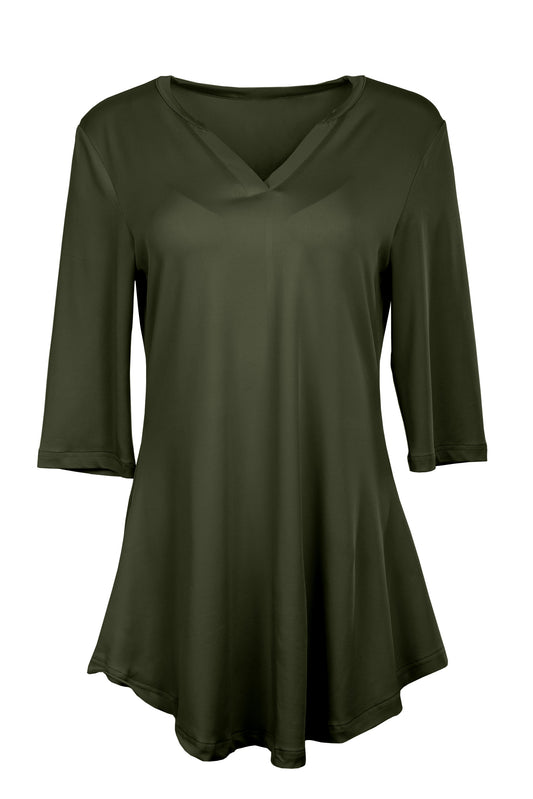 Soft V-Neck 3/4 Sleeve Tunic-Brown Animal