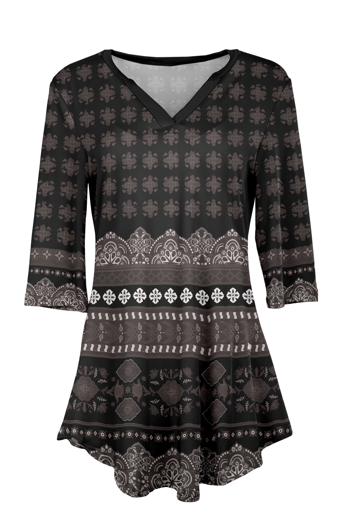 Soft V-Neck 3/4 Sleeve Tunic-Black