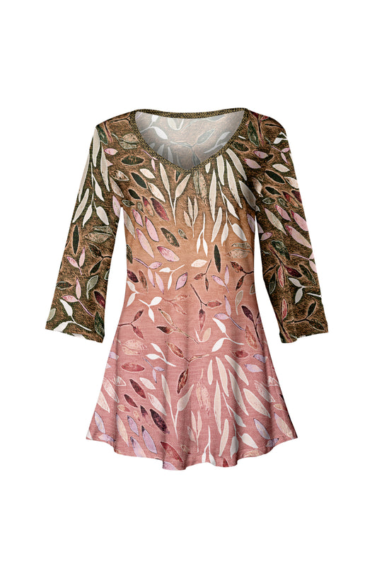 V-Collar Tunic-White Blue Floral