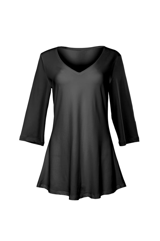 V-collar Tunic-Grey Black Dots