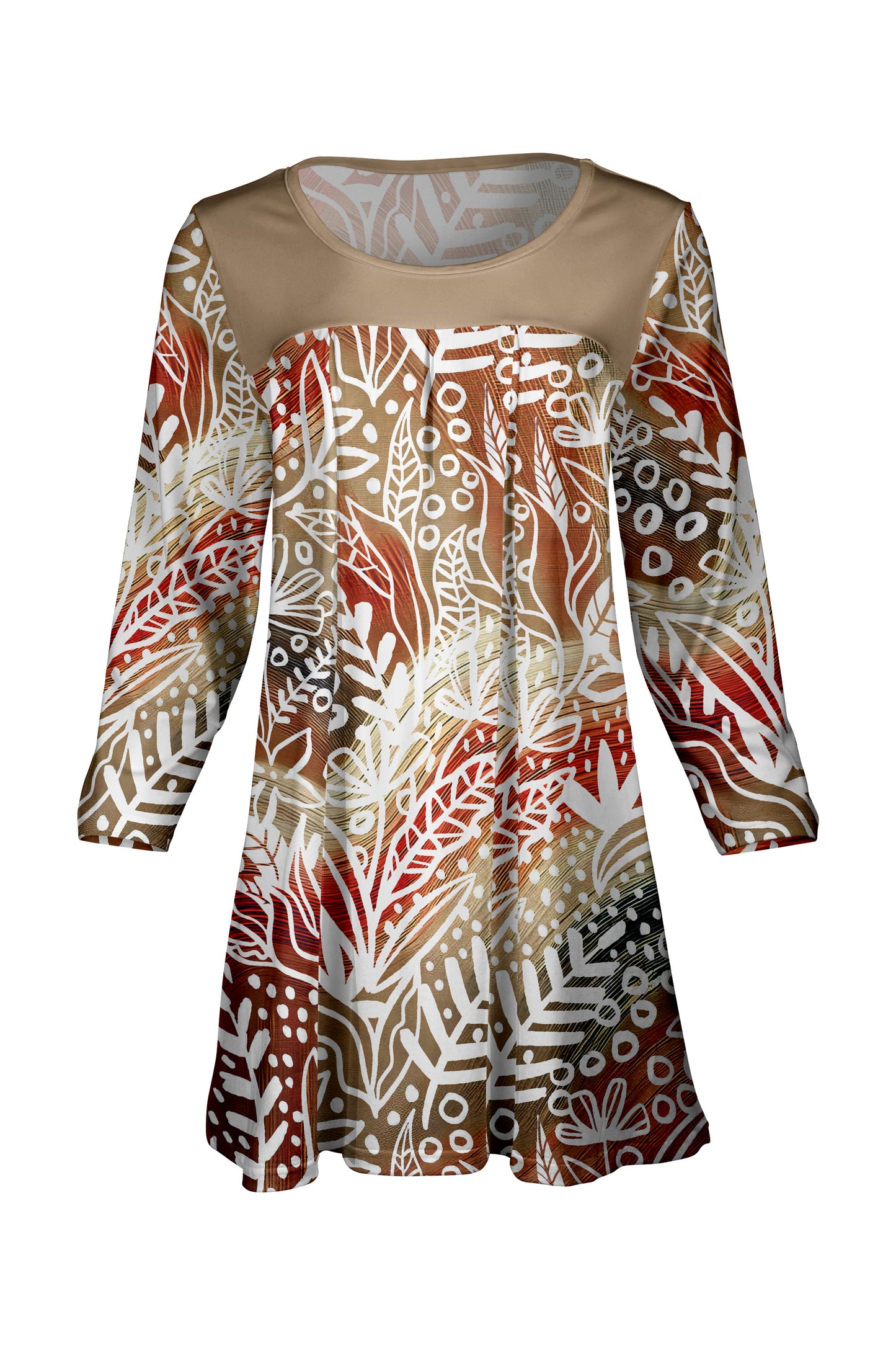 Elegant Front-Pleat Tunic-Navy Yellow Flower