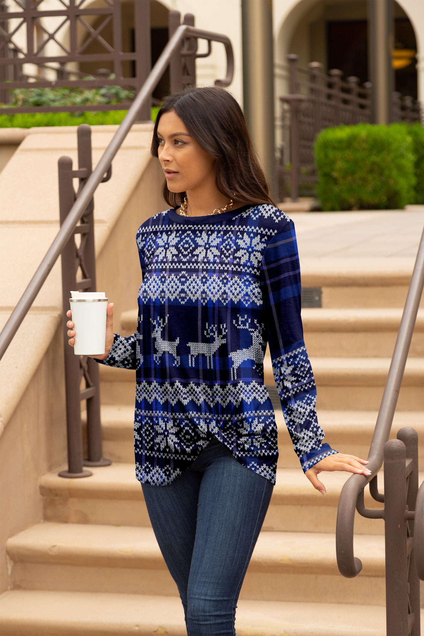 Twist Hem Long Sleeve Tunic-Purple Gradien