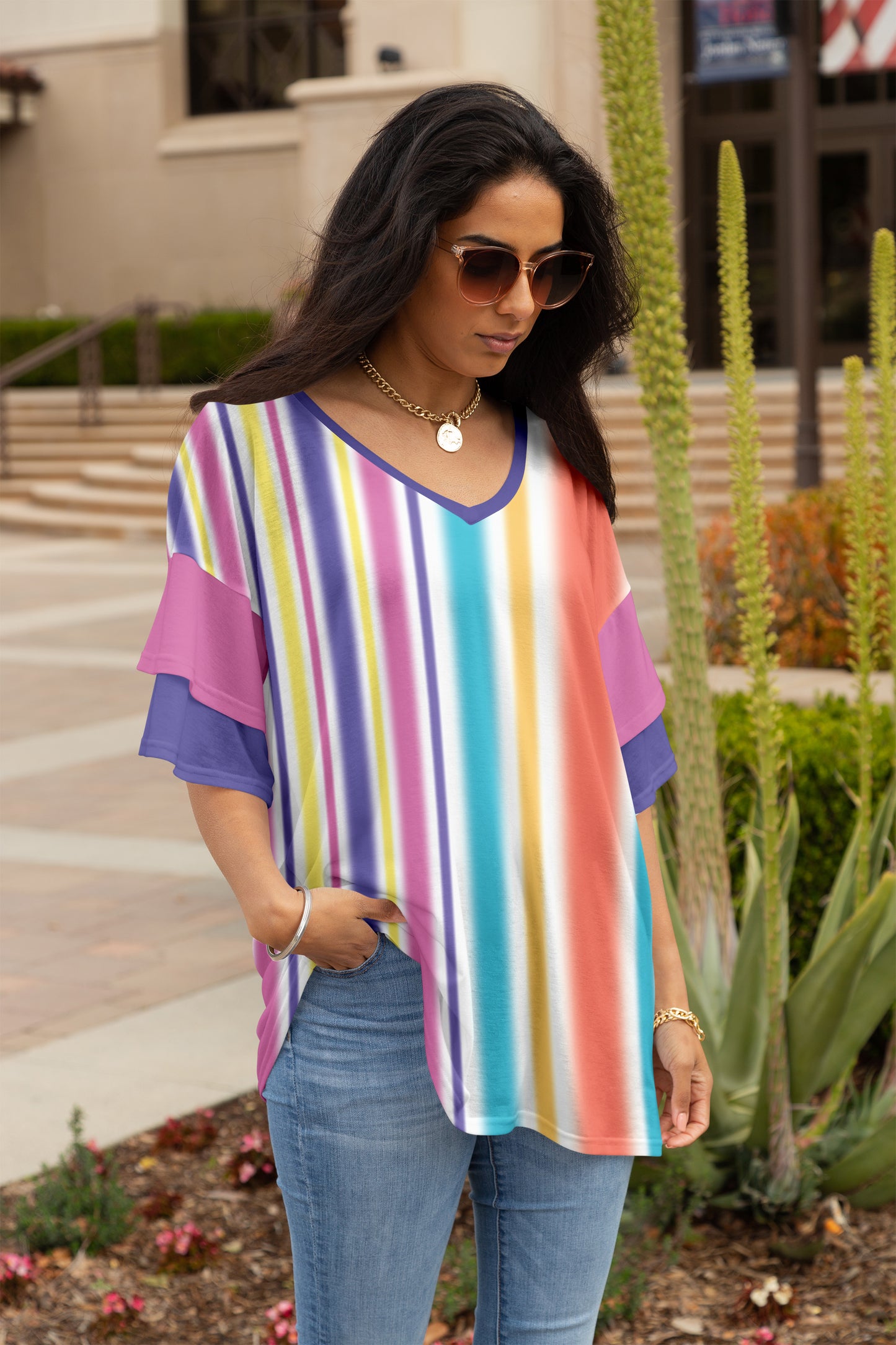 Ruffled Charm Oversized Tunic-Orange Green