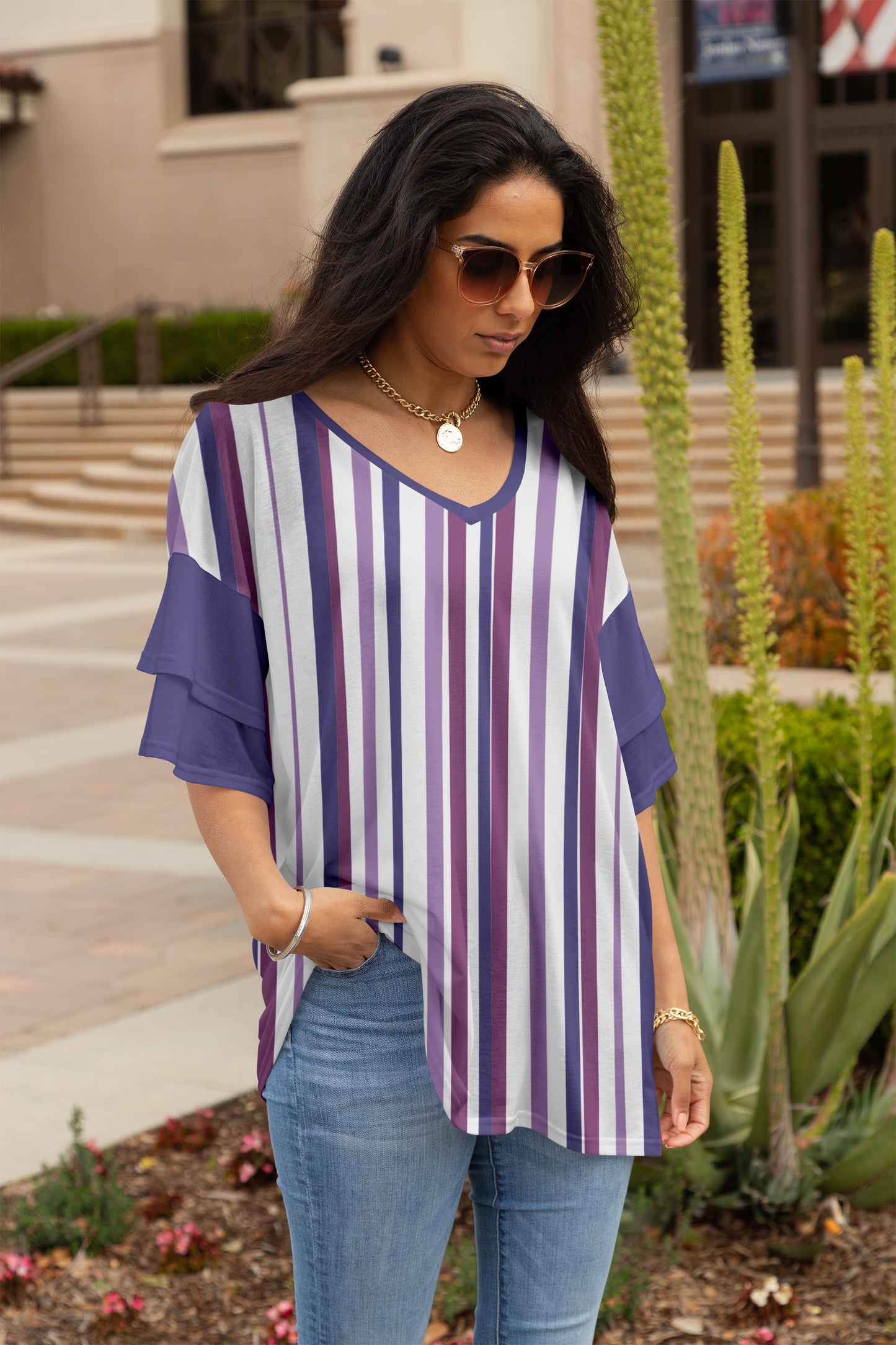 Ruffled Charm Oversized Tunic-Black Multi