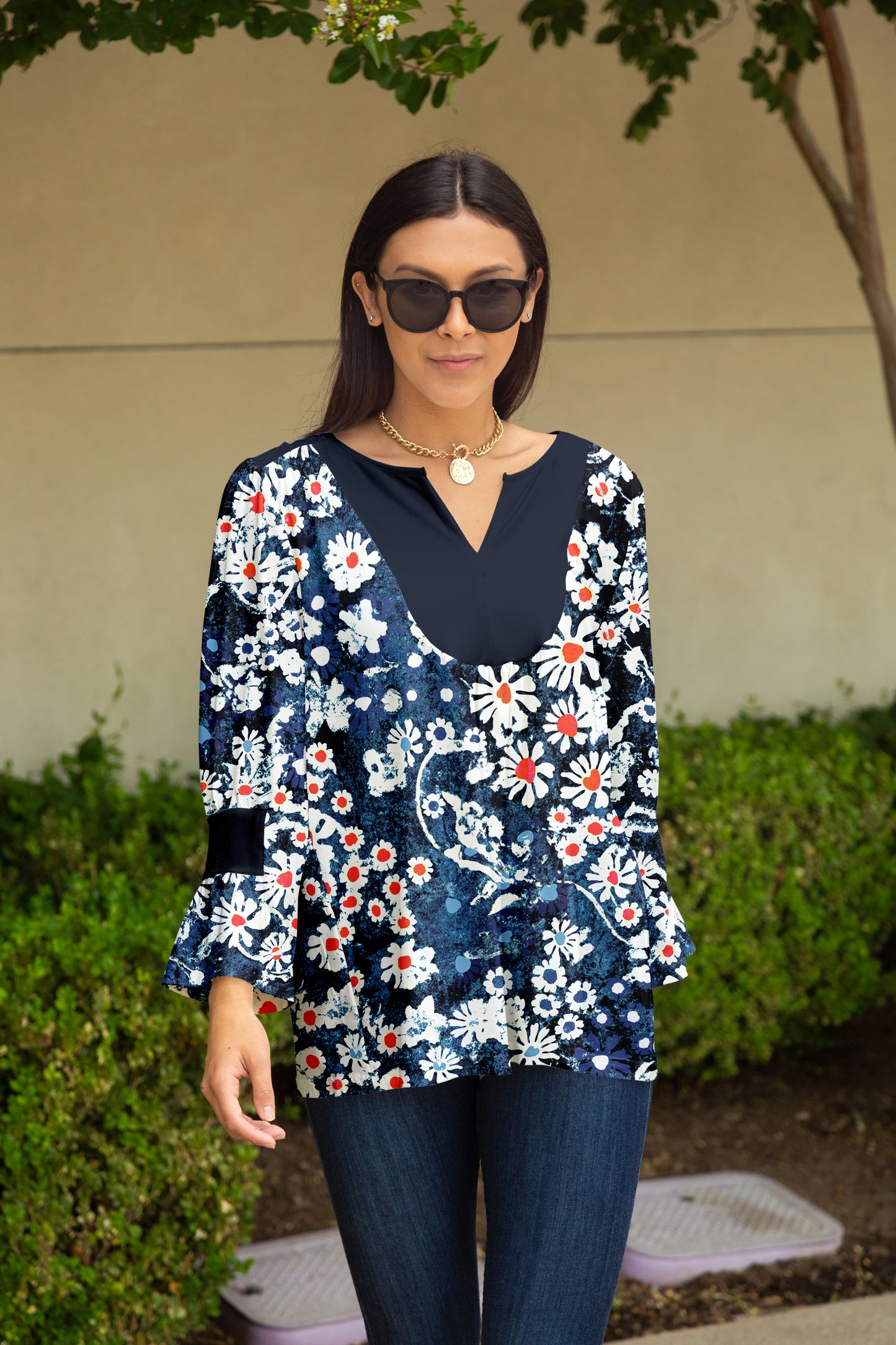 Bold Patch Collar Tunic-Navy Multi