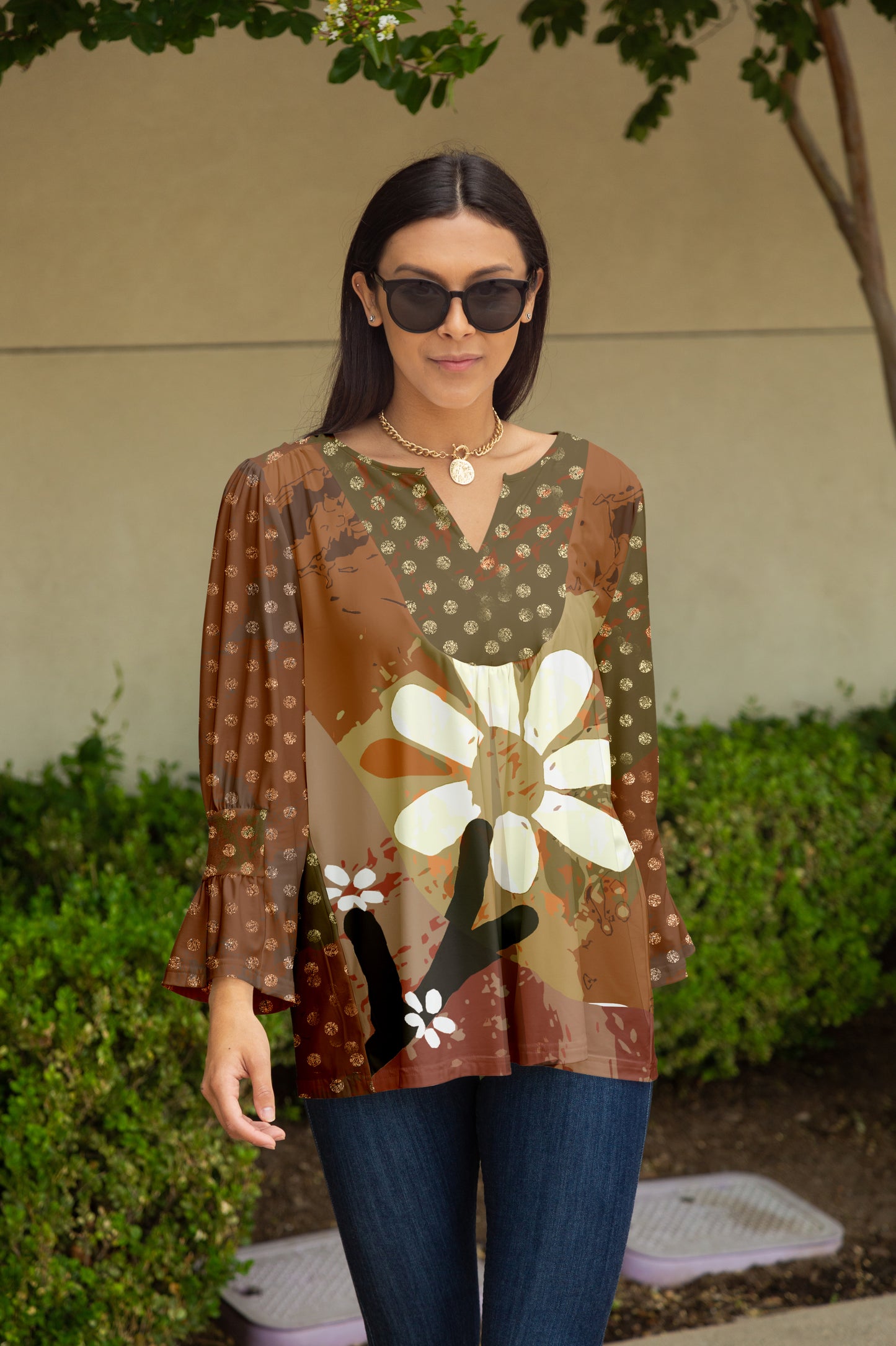 Bold Patch Collar Tunic-Rust Red