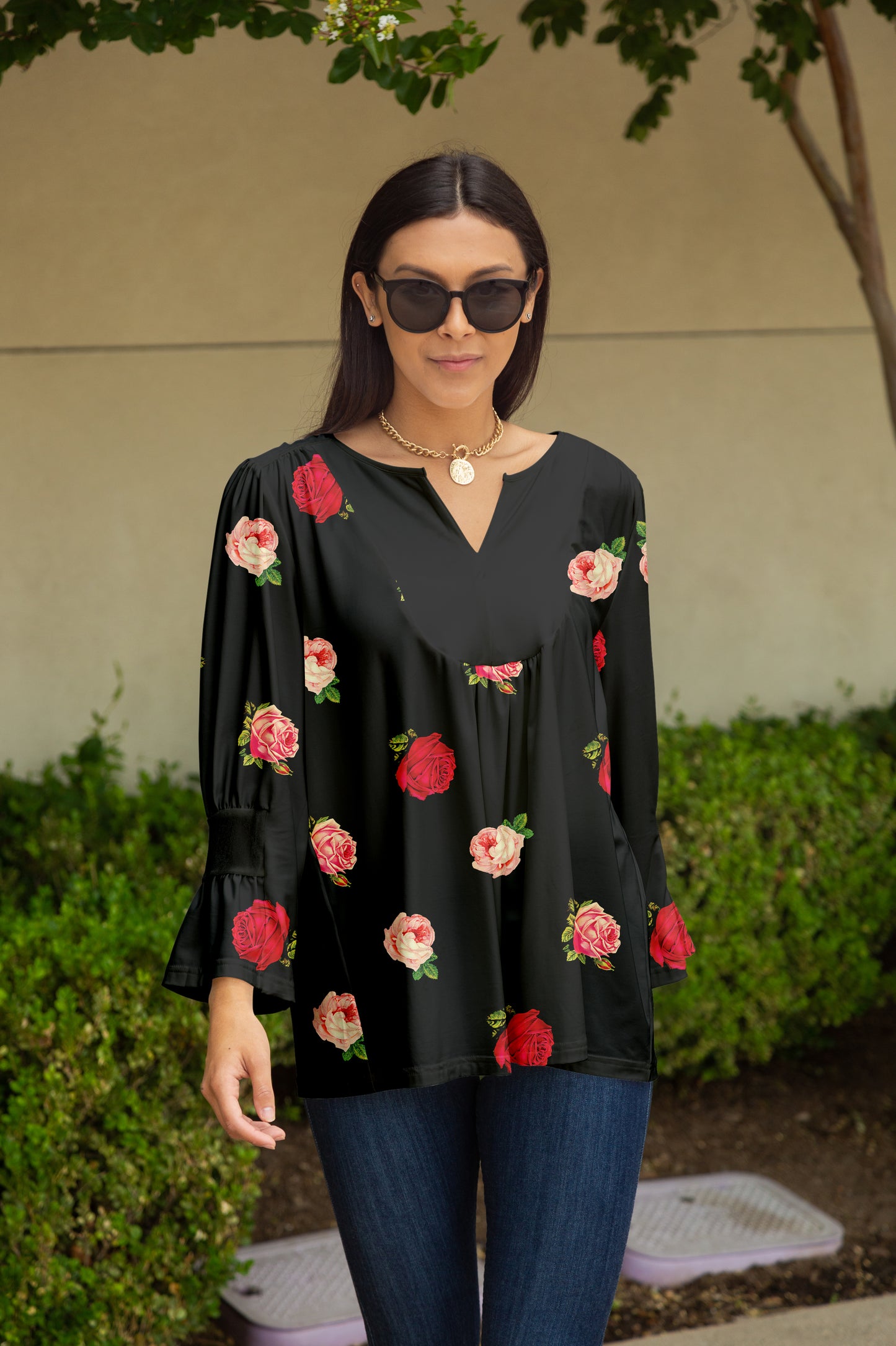 Bold Patch Collar Tunic-Rust Red