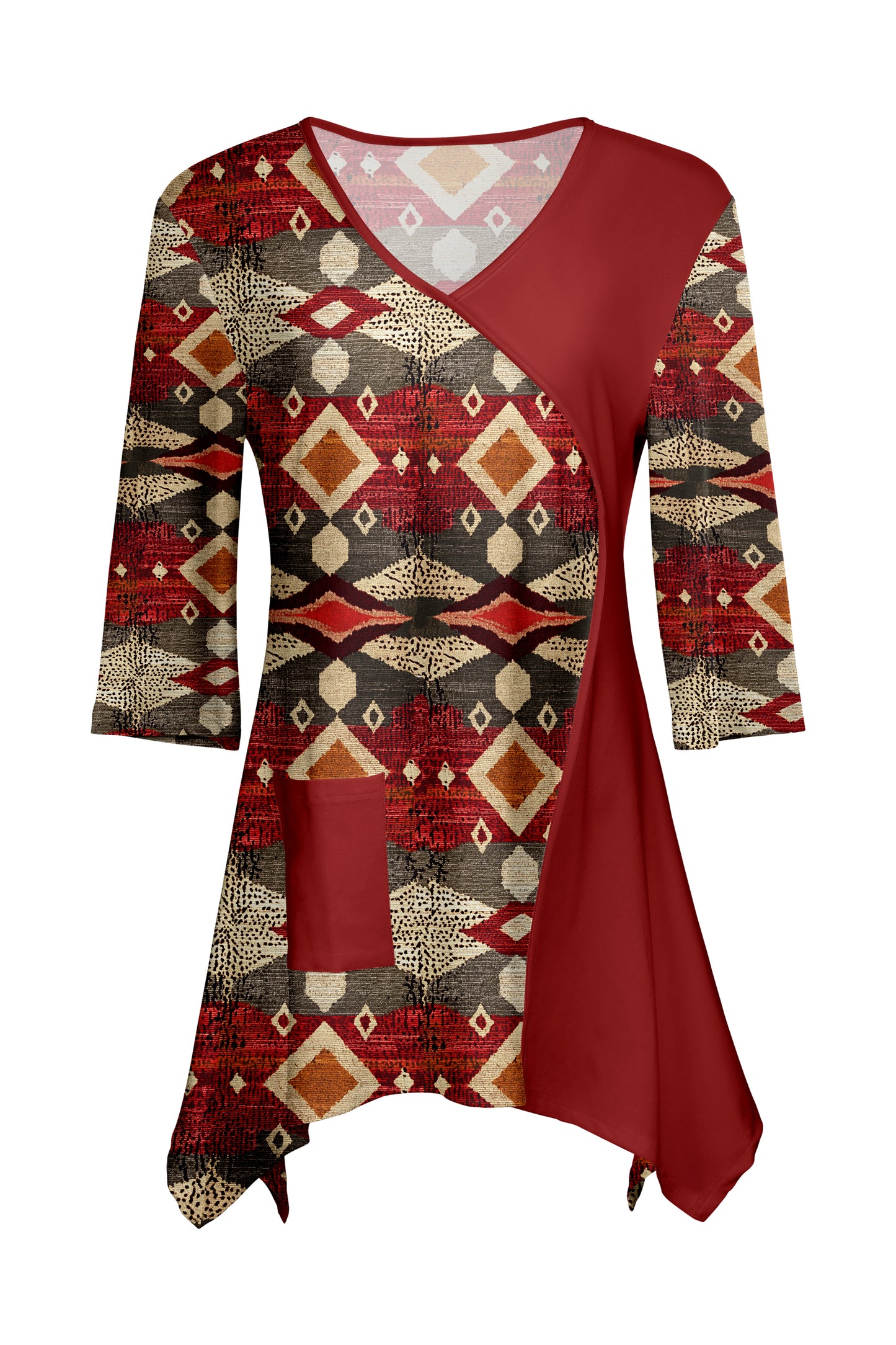 Contrast Patch Front Tunic-Blue Multi