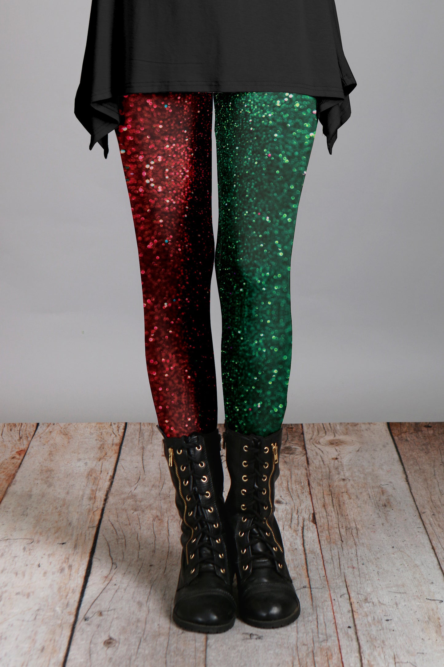 Red and Green Glitter Print Holiday Leggings