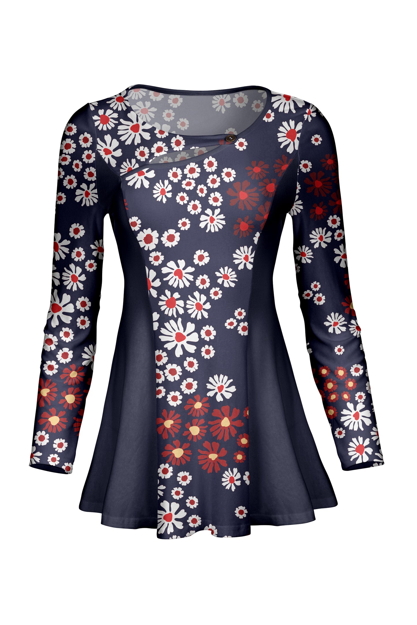 3-Piece Patched Front Tunic-Brown White