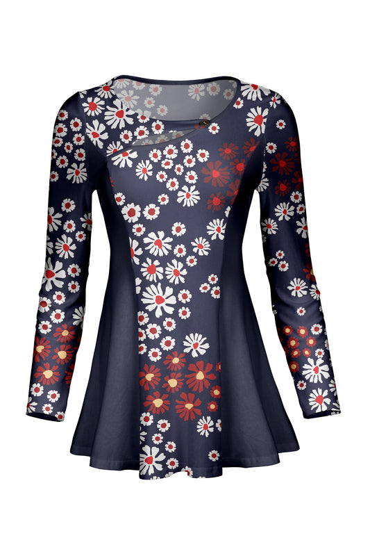 3-Piece Patched Front Tunic-Red Black