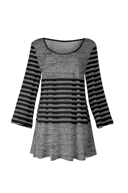 Long Sleeves Tunic with Bold Prints-Black White Gold