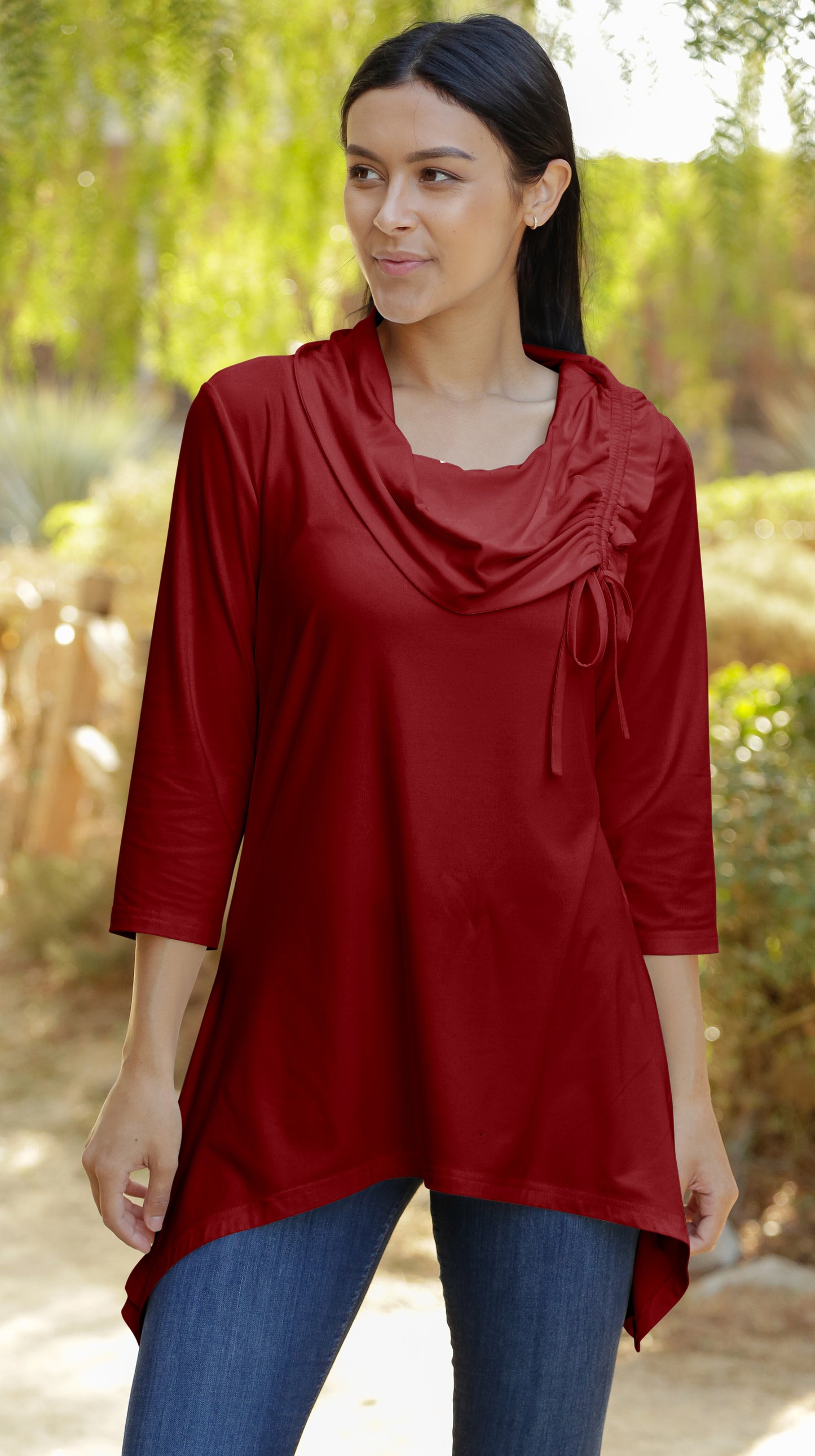 Unique Collar Tunic-Brown White Multi