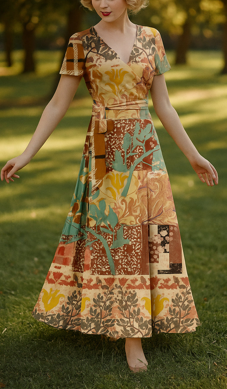 Bold Print Wrap Maxi Dress-Teal Blue Multi