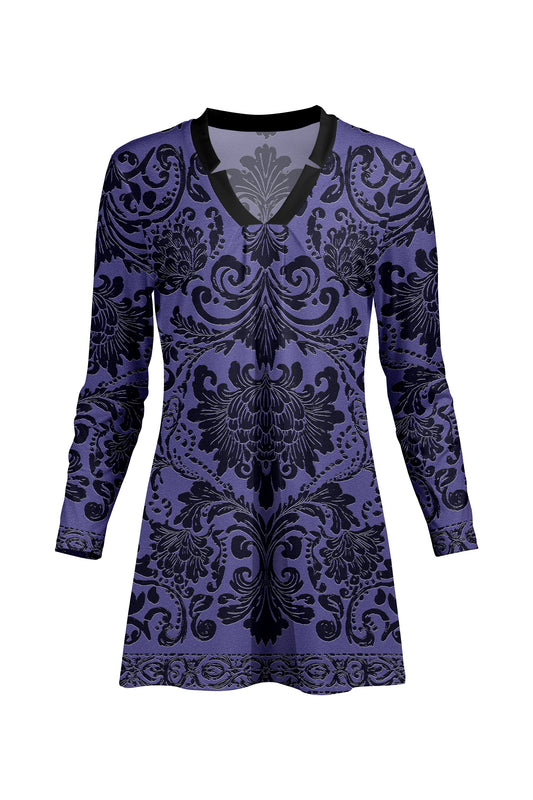 Classic V-Collar Gathered Tunic-Black Brown