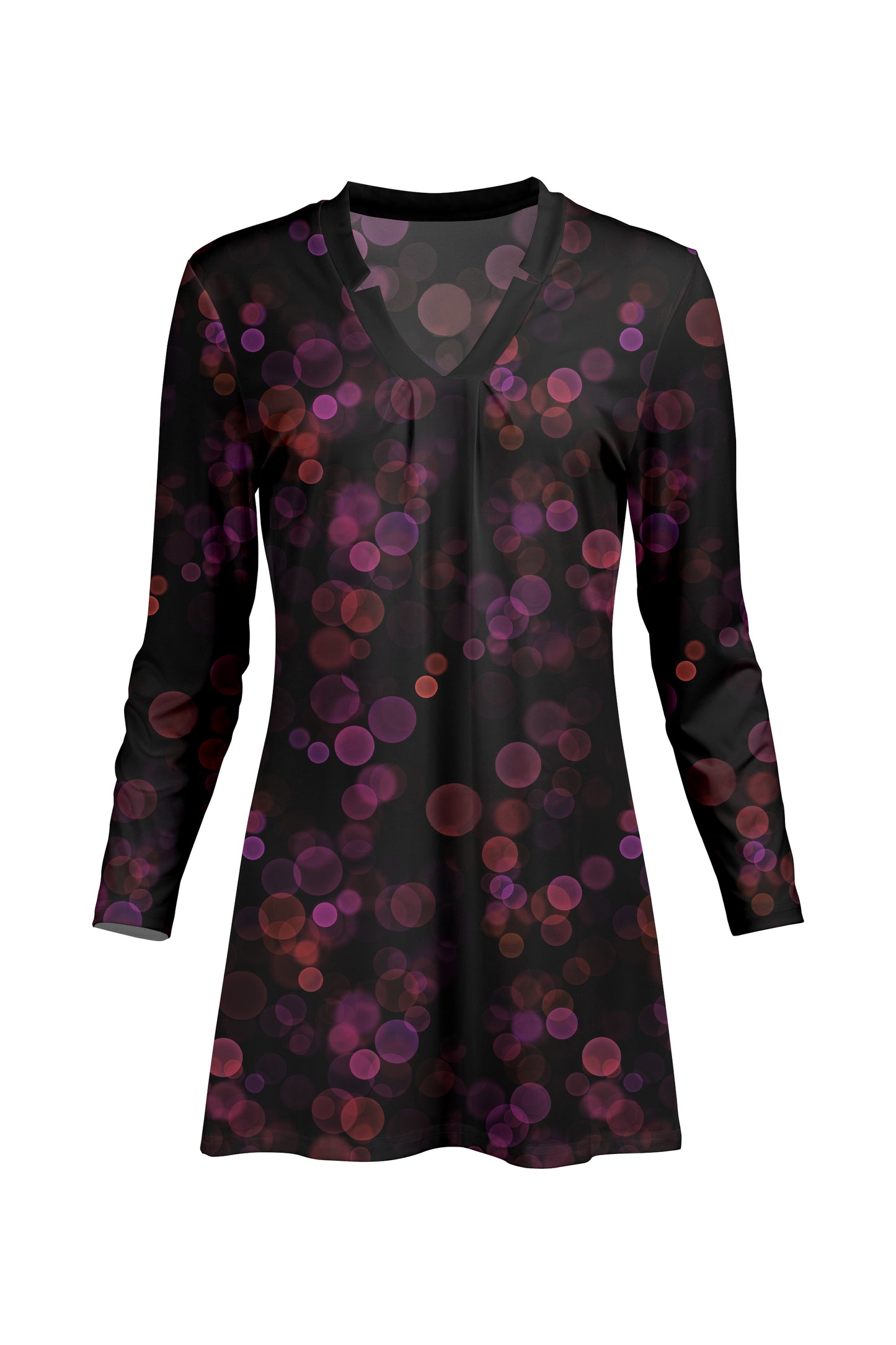 Classic V-Collar Gathered Tunic-Teal Green Multi