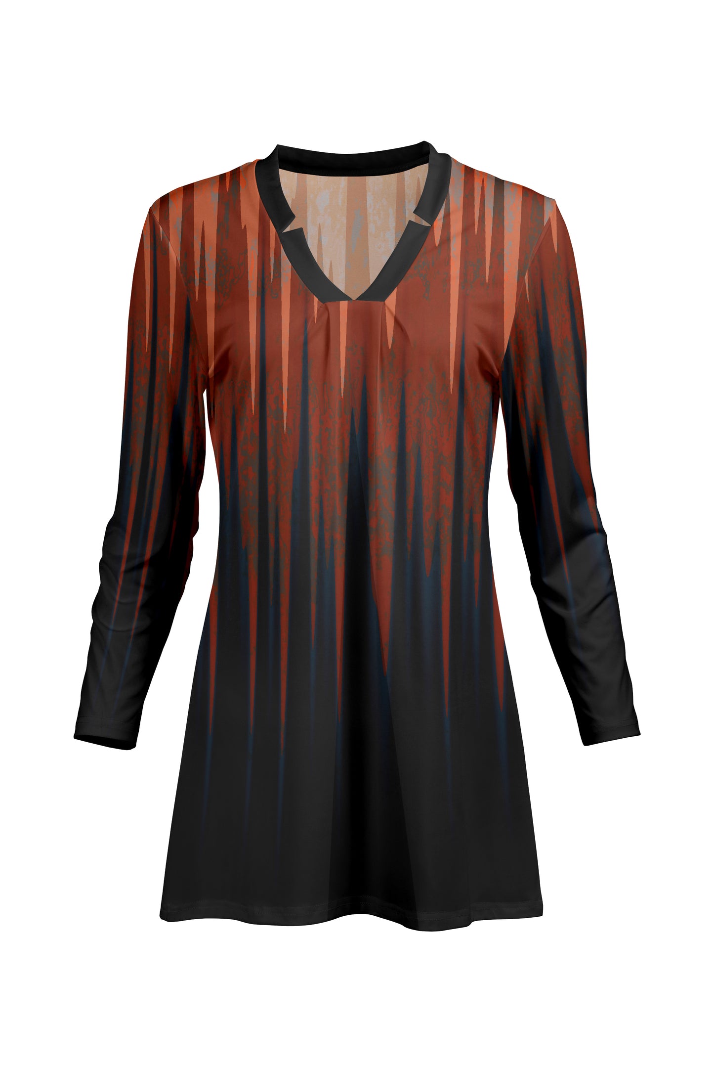 Classic V-Collar Gathered Tunic-Teal Green Multi