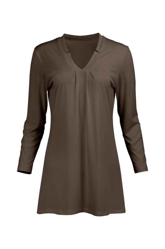 Classic V-Collar Gathered Tunic-Black