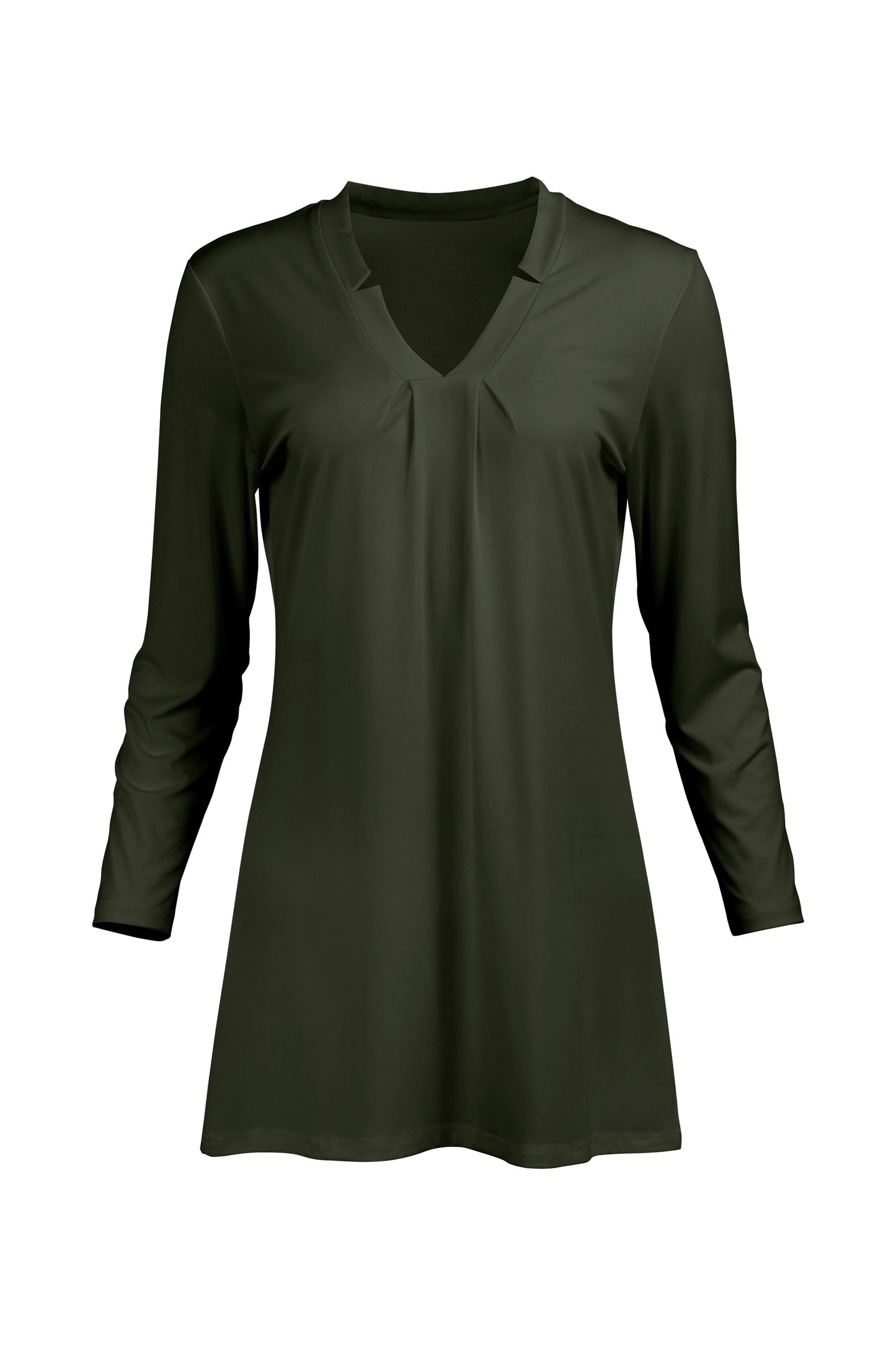 Classic V-Collar Gathered Tunic-Olive
