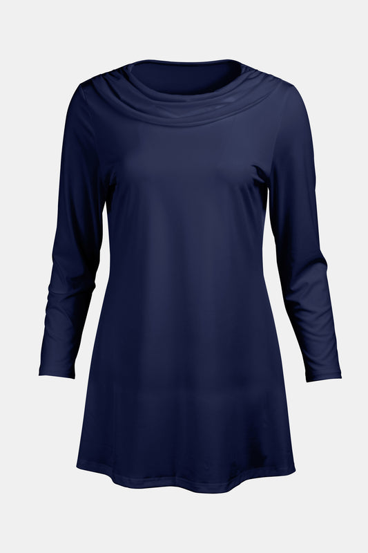 Cowl-Neck Printed Tunic-Black