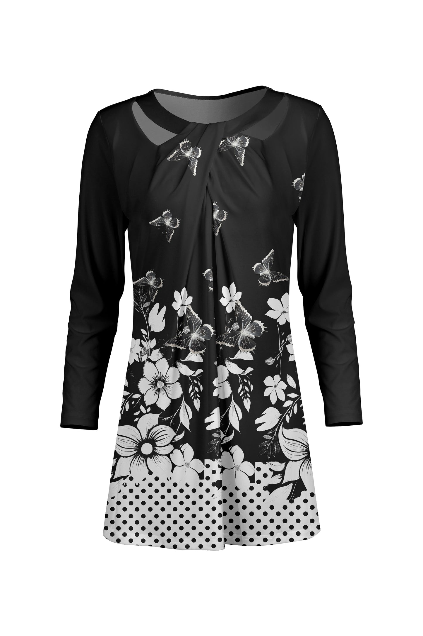 Front Twist Patched Tunic-Black Pink