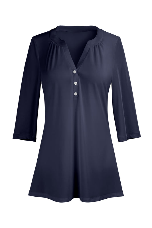 Classic Button-Front V-Collar Tunic-Red