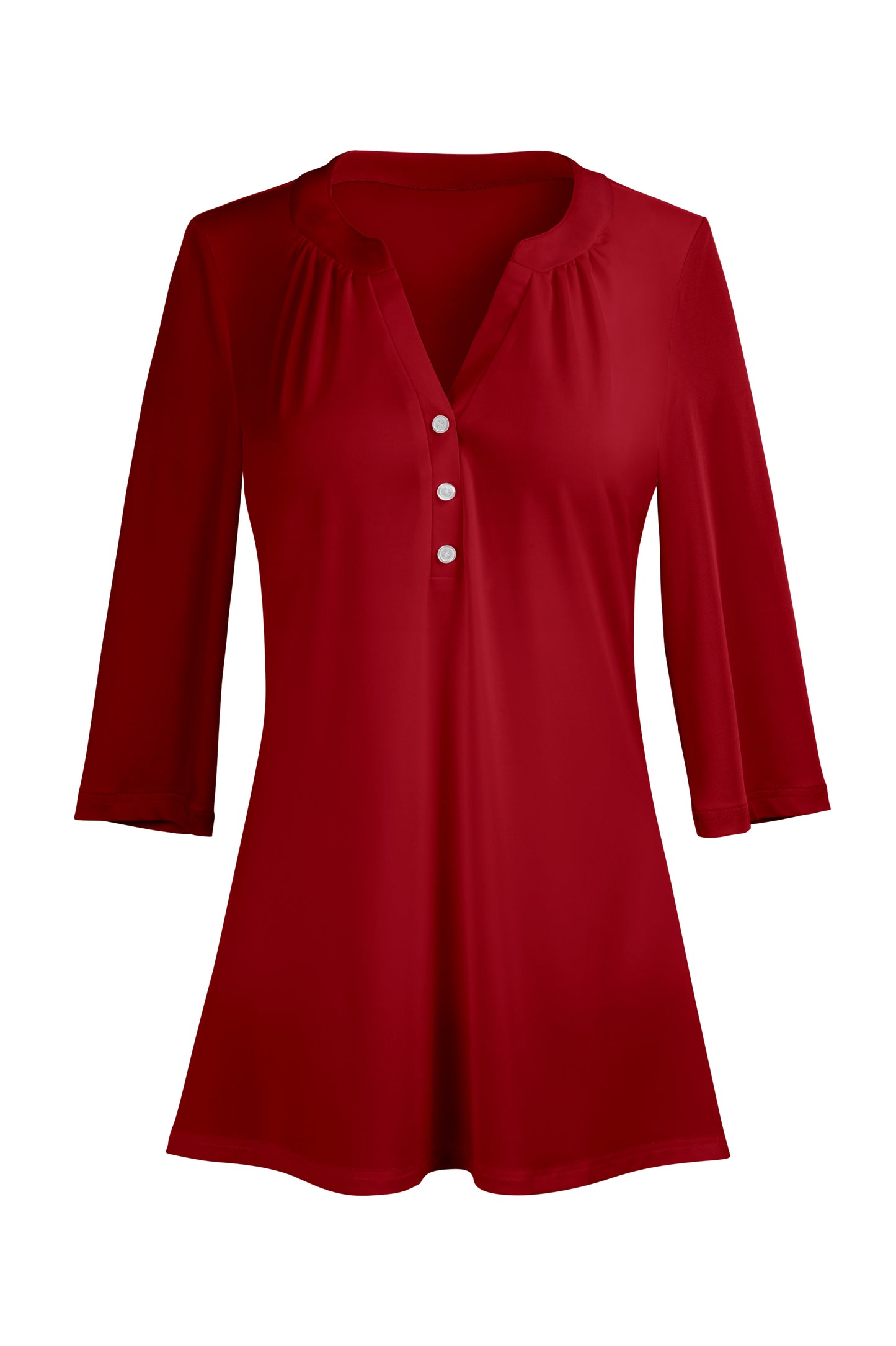 Classic Button-Front V-Collar Tunic-Black
