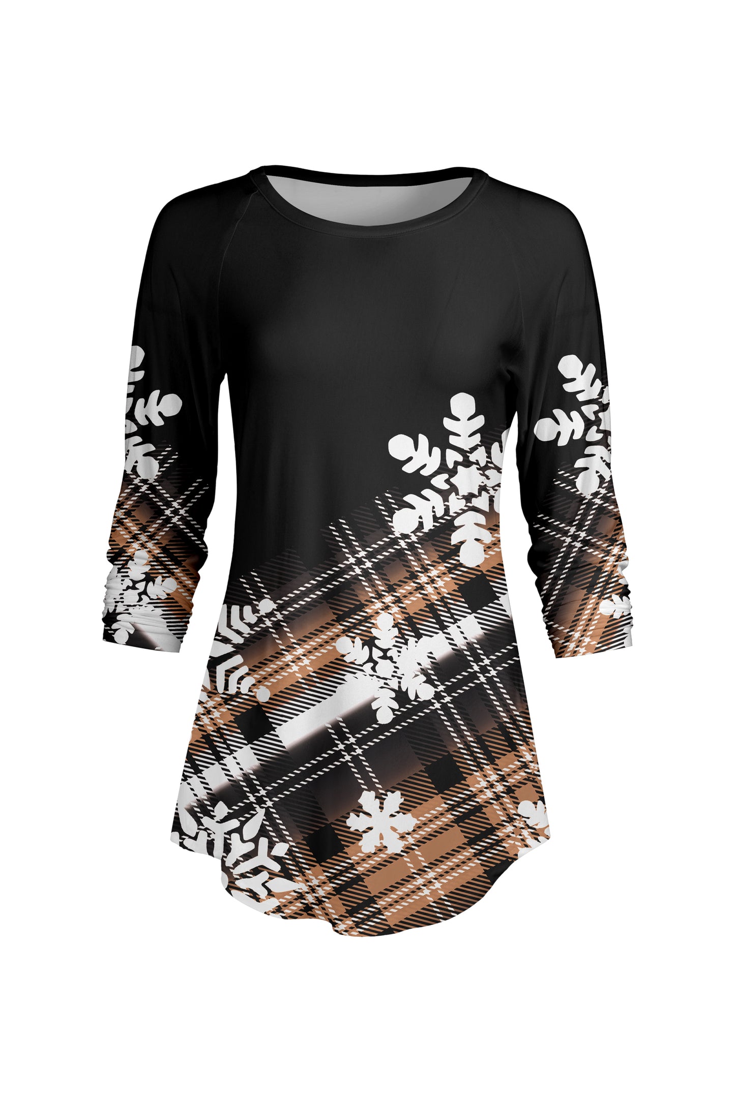 Bold Contrast Raglan Sleeve Tunic-Beige Floral