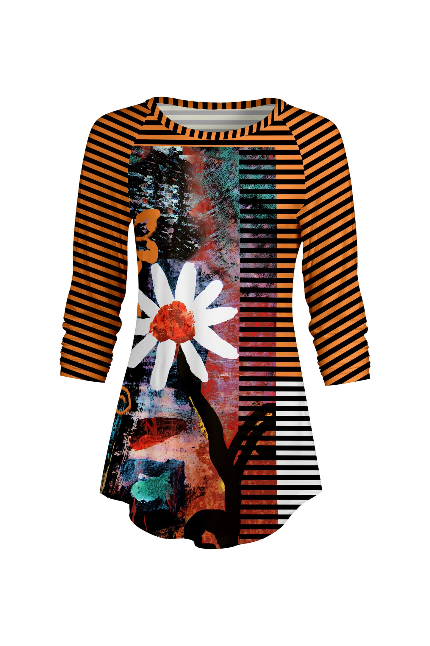 Bold Contrast Raglan Sleeve Tunic-Blue Multi