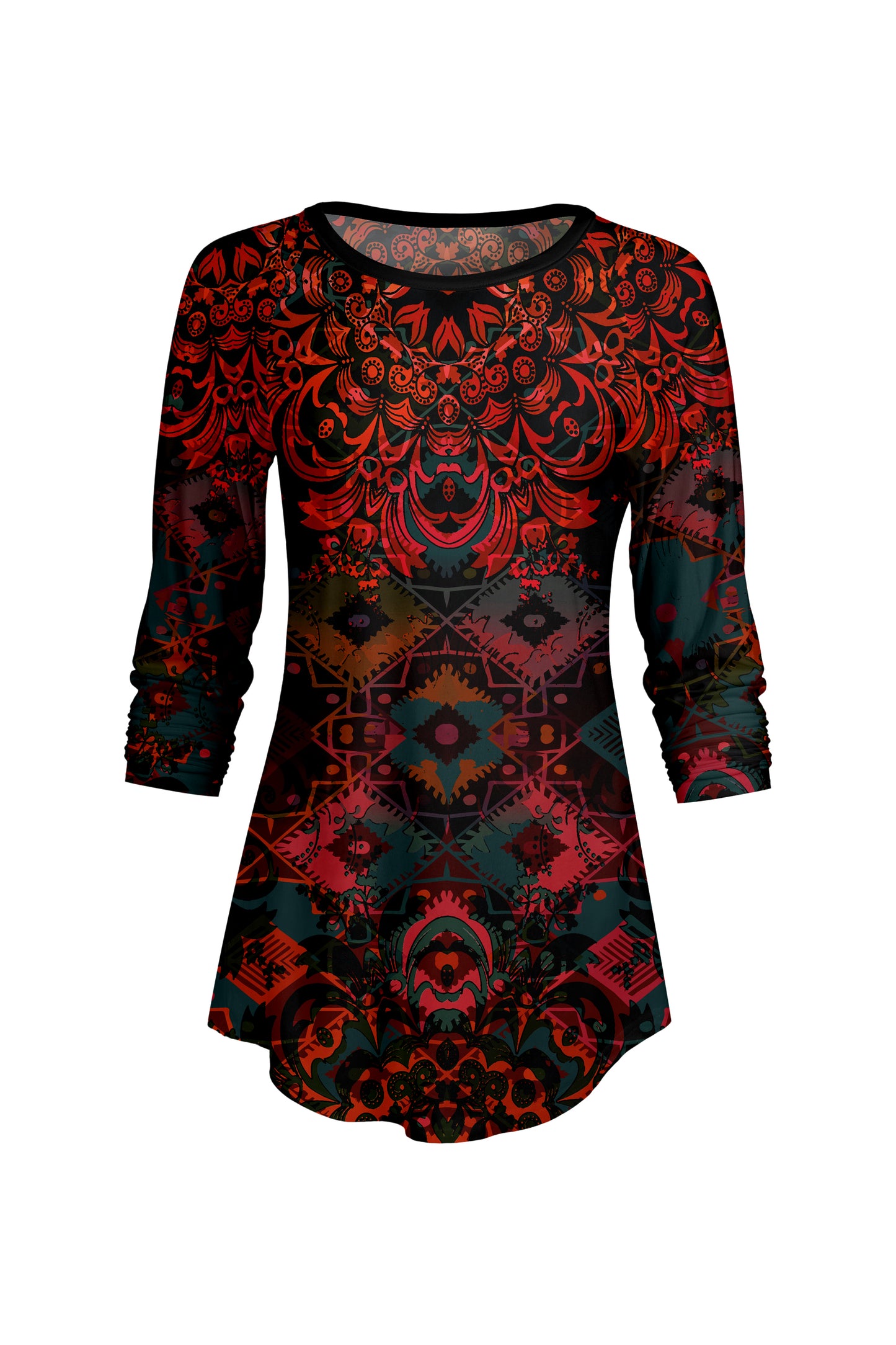 Bold Contrast Raglan Sleeve Tunic-Beige Multi Floral
