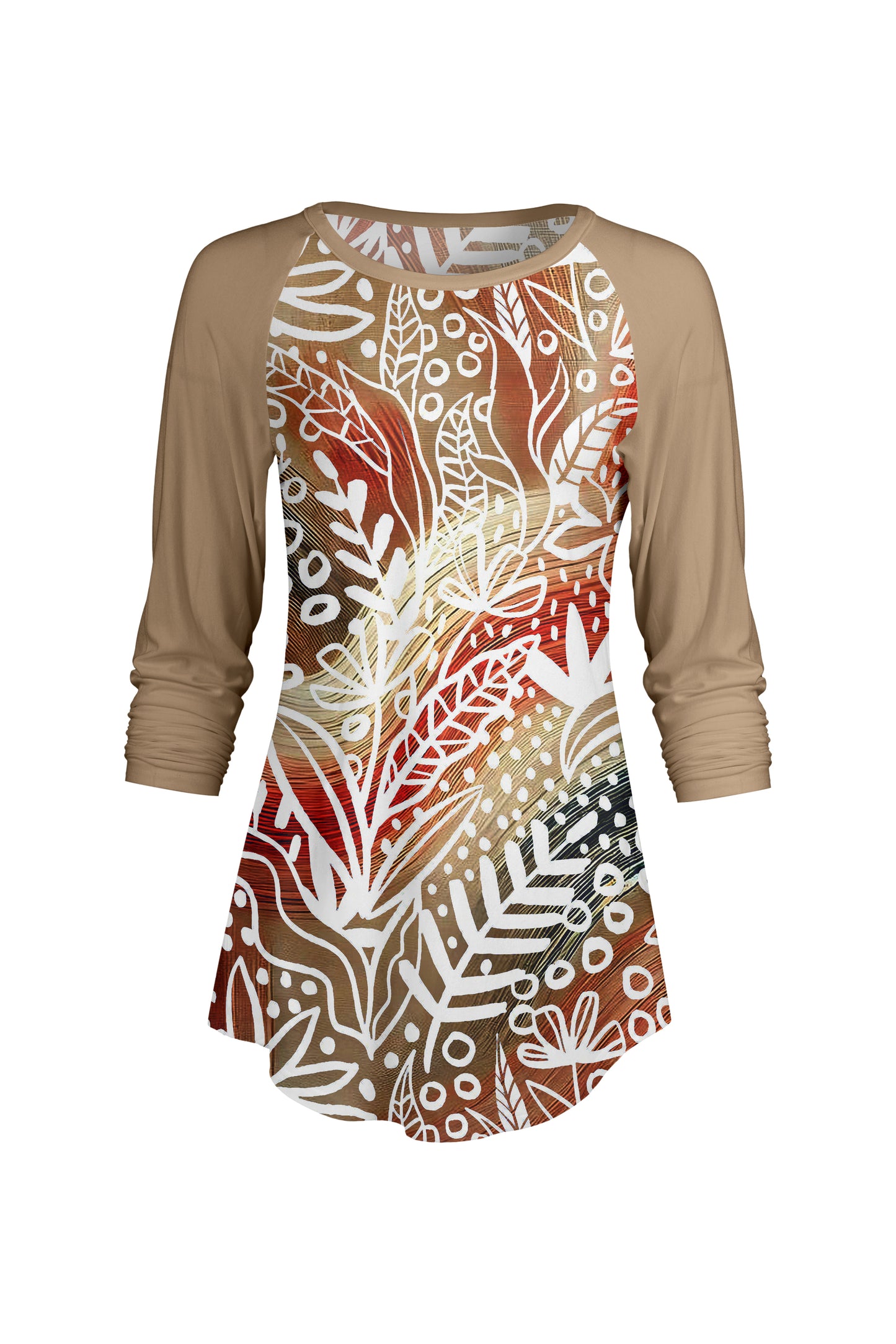 Bold Contrast Raglan Sleeve Tunic-Beige Floral