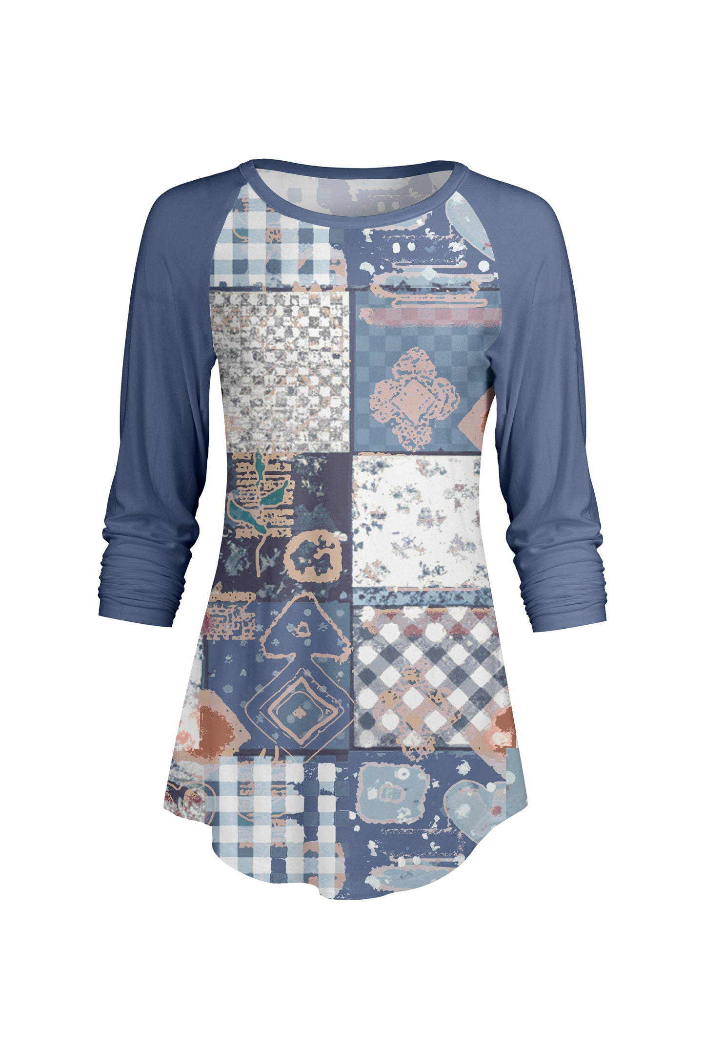 Bold Contrast Raglan Sleeve Tunic-Blue Multi