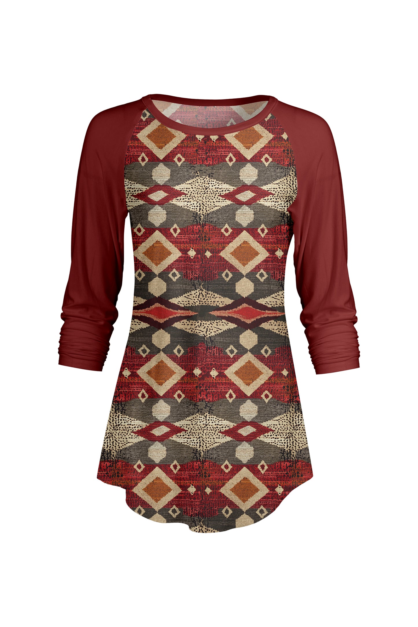 Bold Contrast Raglan Sleeve Tunic-Beige Floral