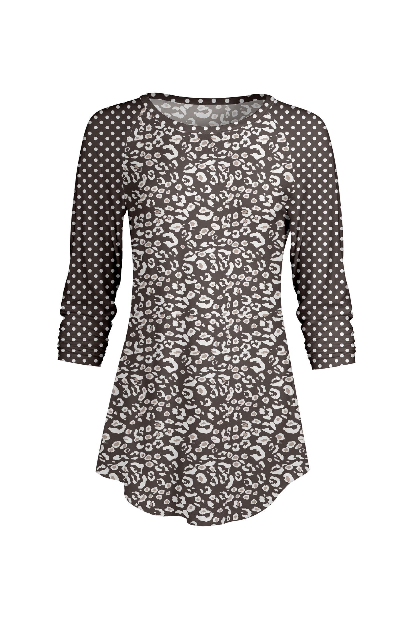 Bold Contrast Raglan Sleeve Tunic-Beige Floral