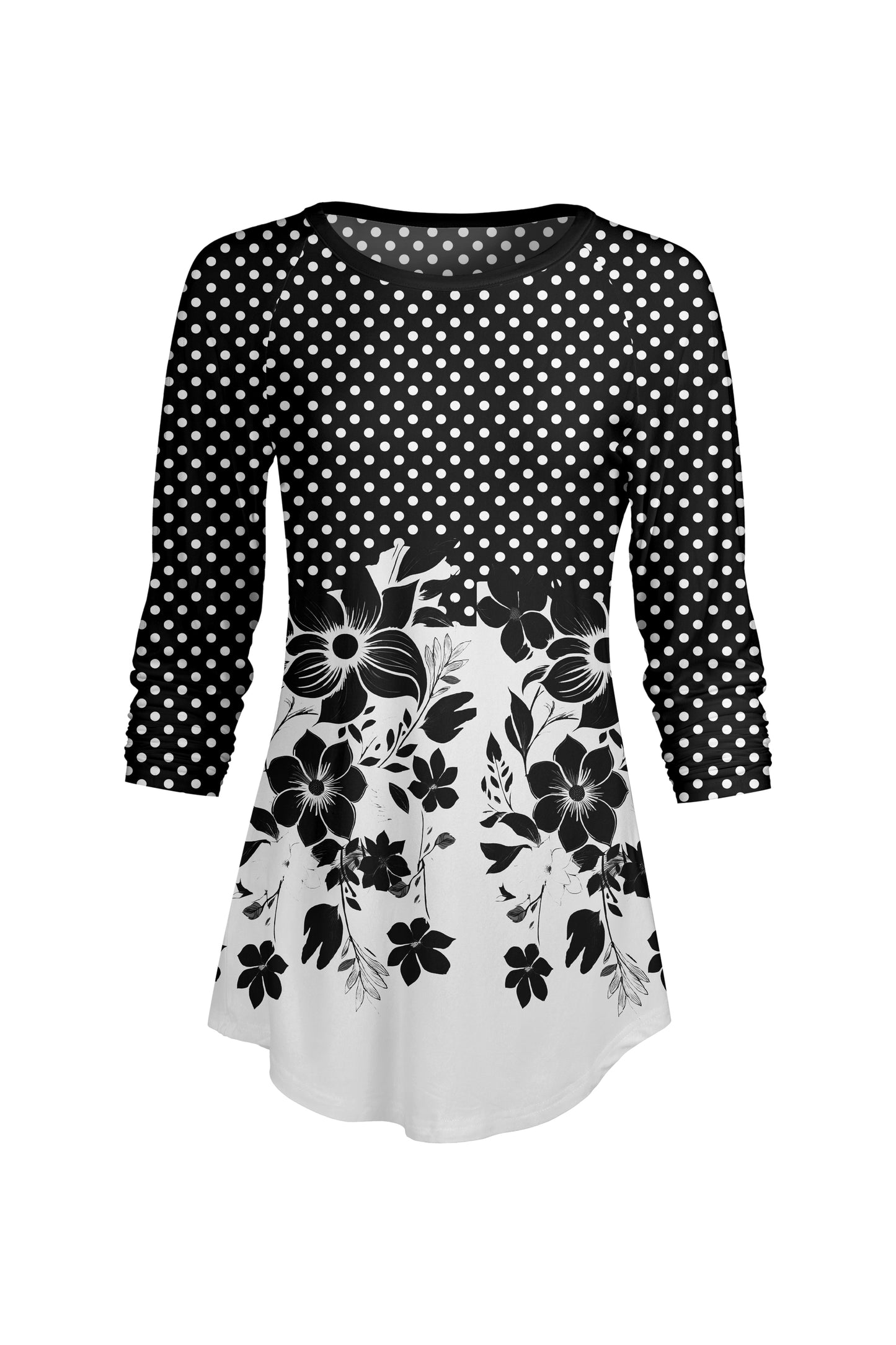 Bold Contrast Raglan Sleeve Tunic-Beige Floral