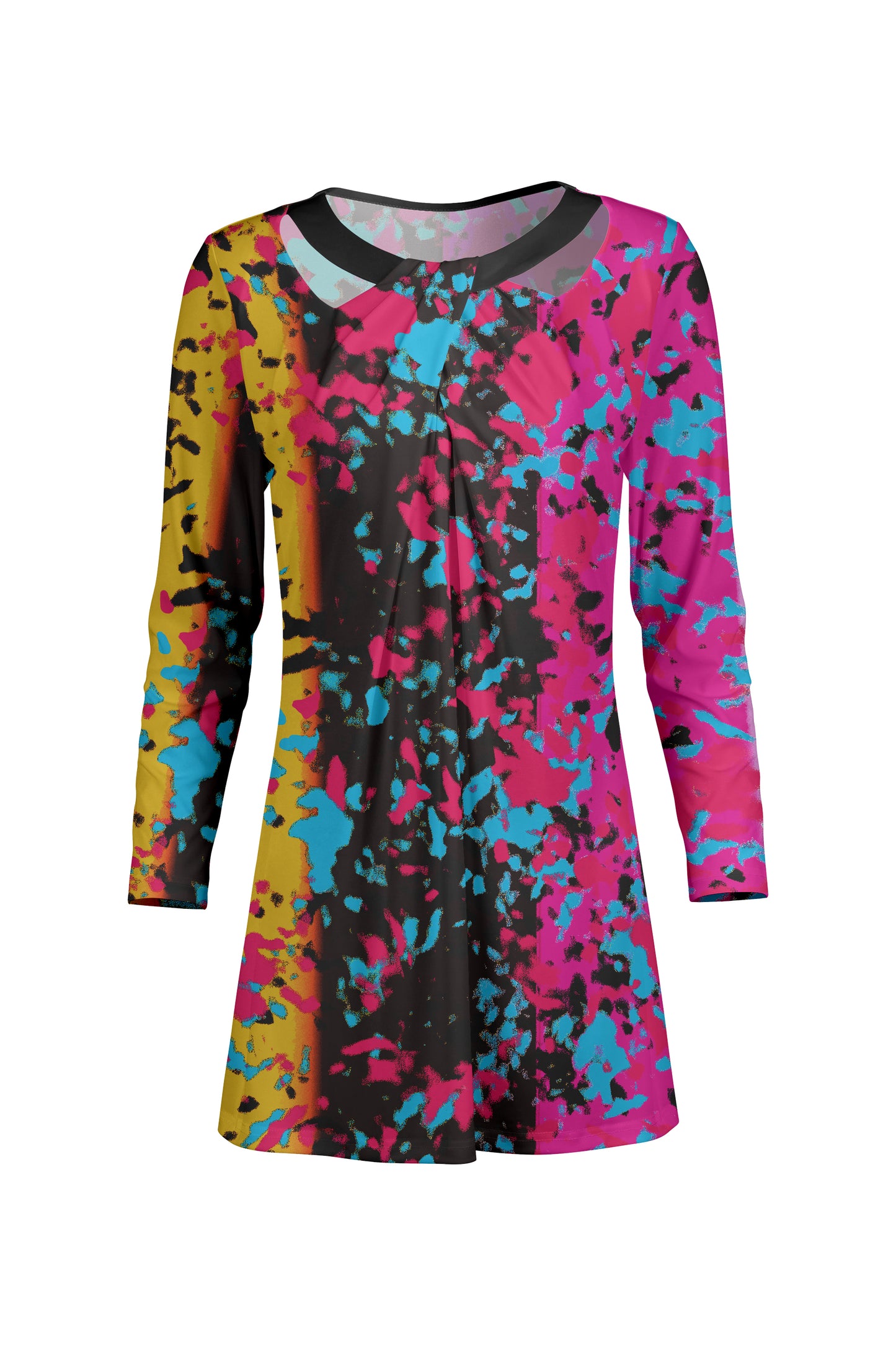 Front Twist Patched Tunic-Black Pink