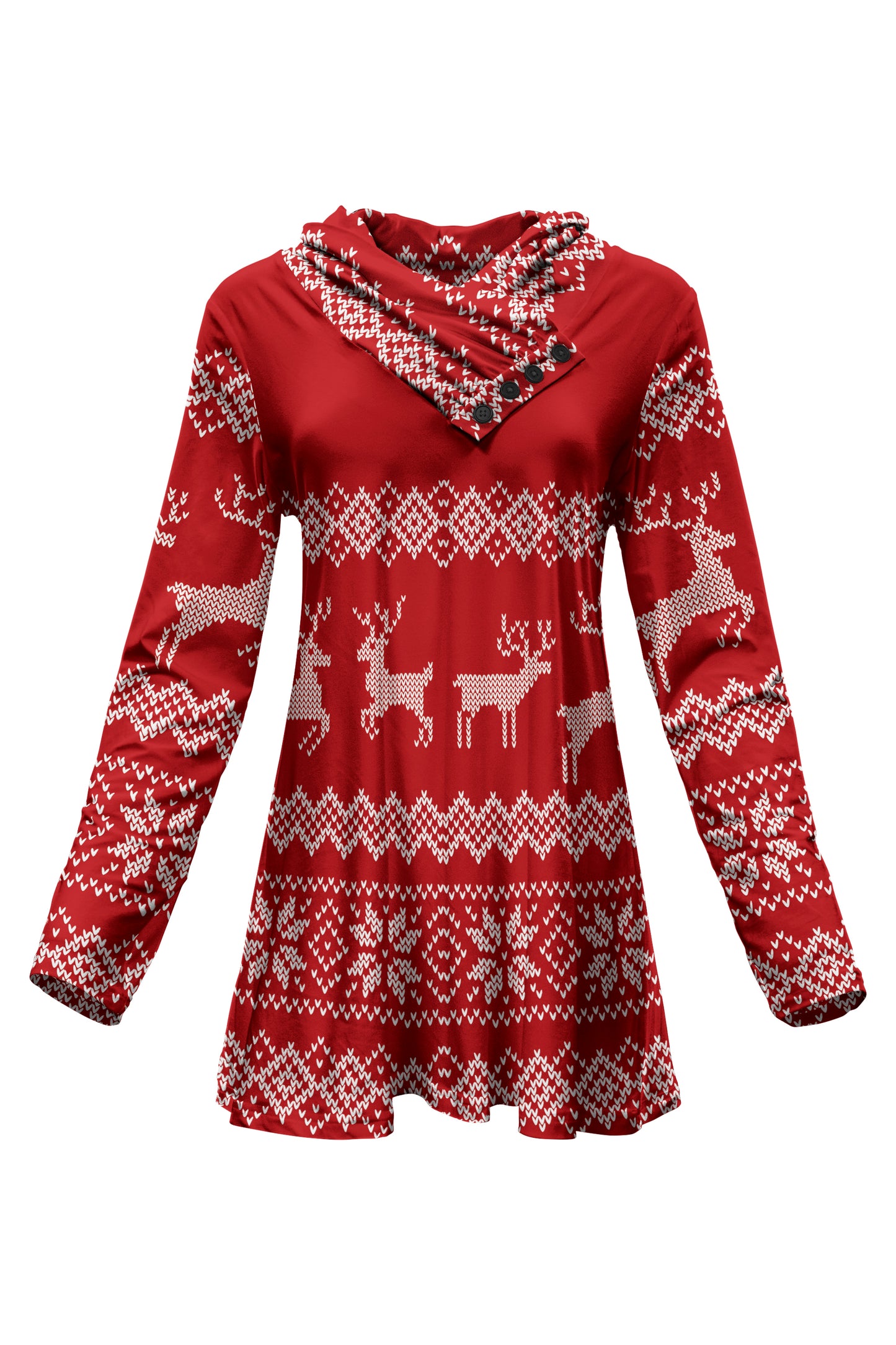Classic Buttons Collar Tunic- Red White Holiday