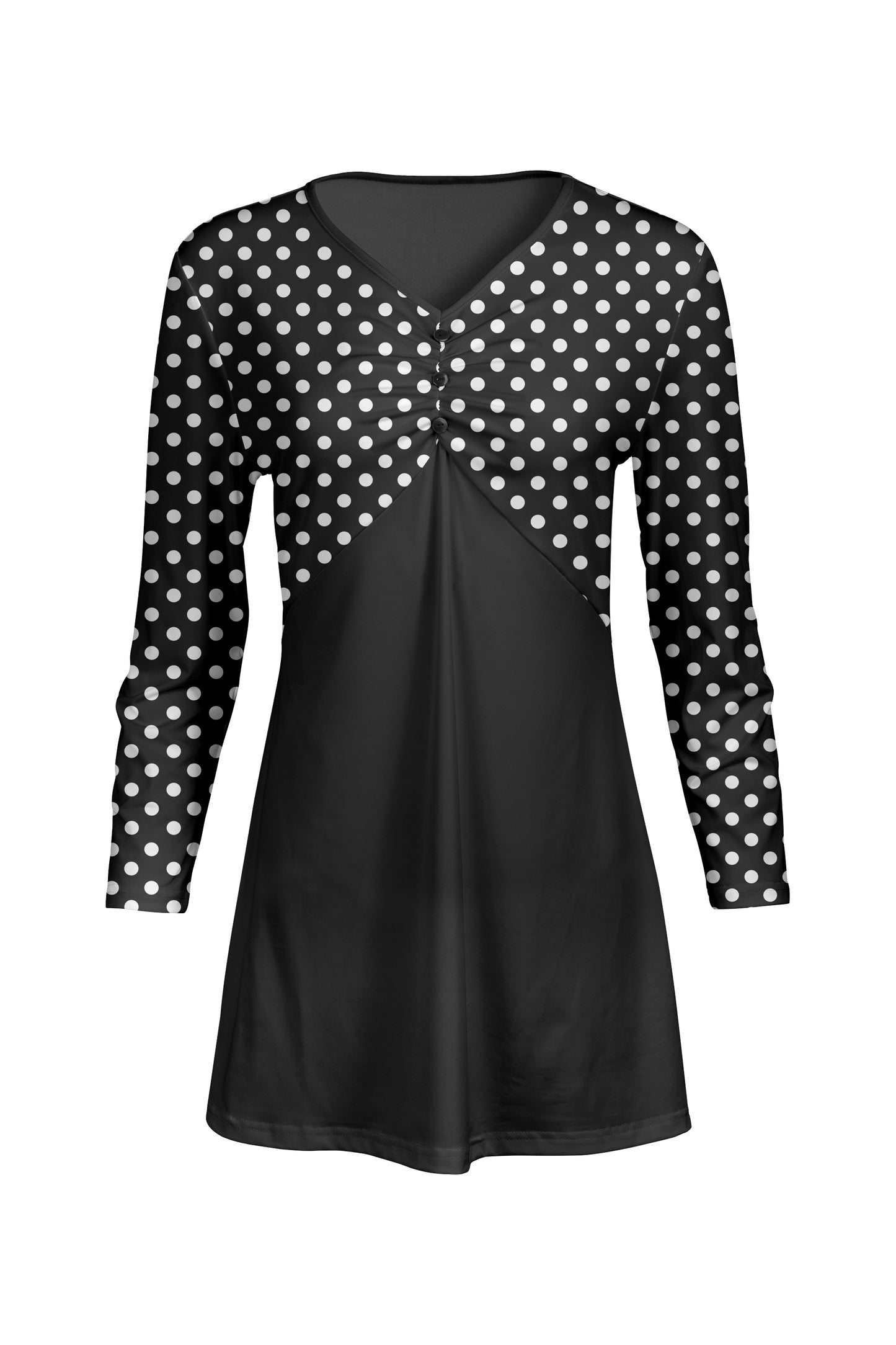Classic Gathered Front Patched Tunic-Red Black