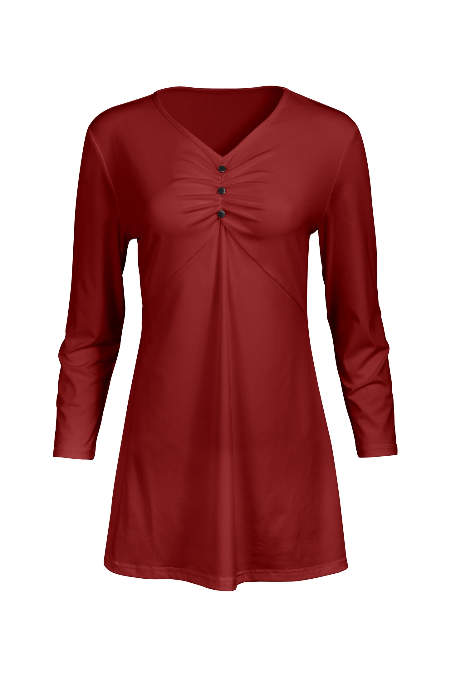 Classic Gathered Front Patched Tunic-Red Black
