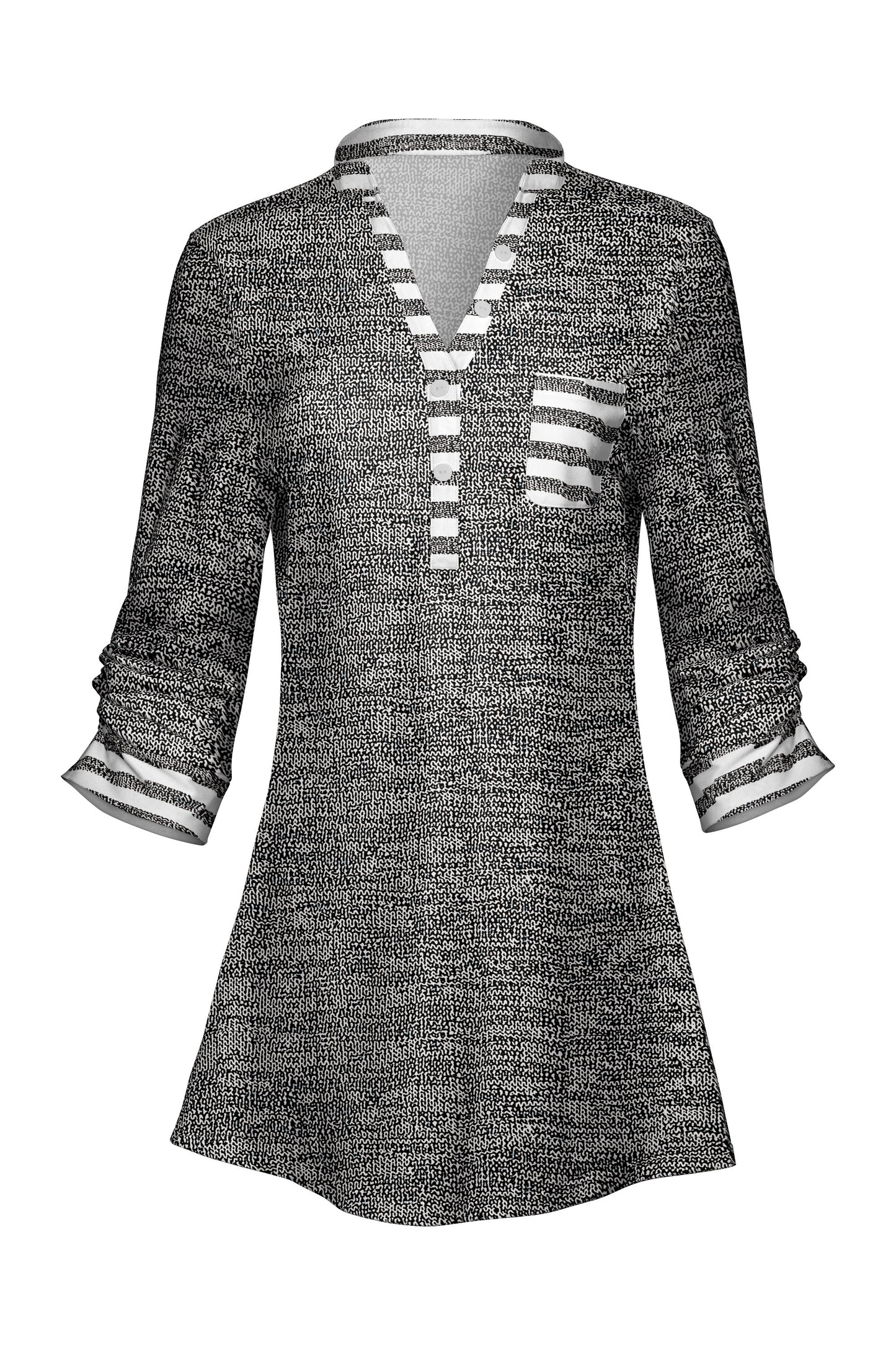 Classic V-Collar Patched Tunic-Red