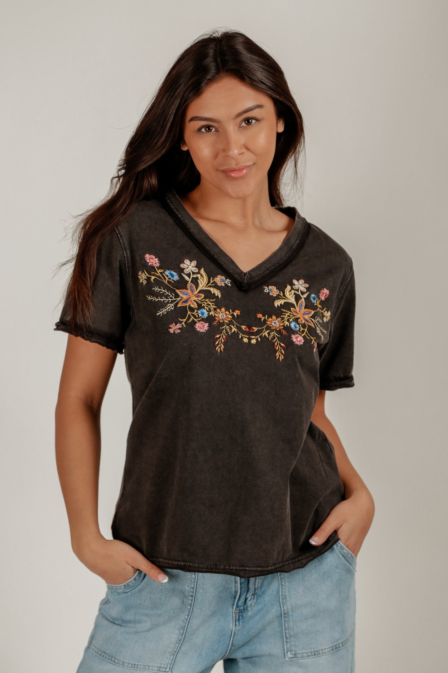 Embroidered Grace Tee (T240011 Mineral Washed Black)