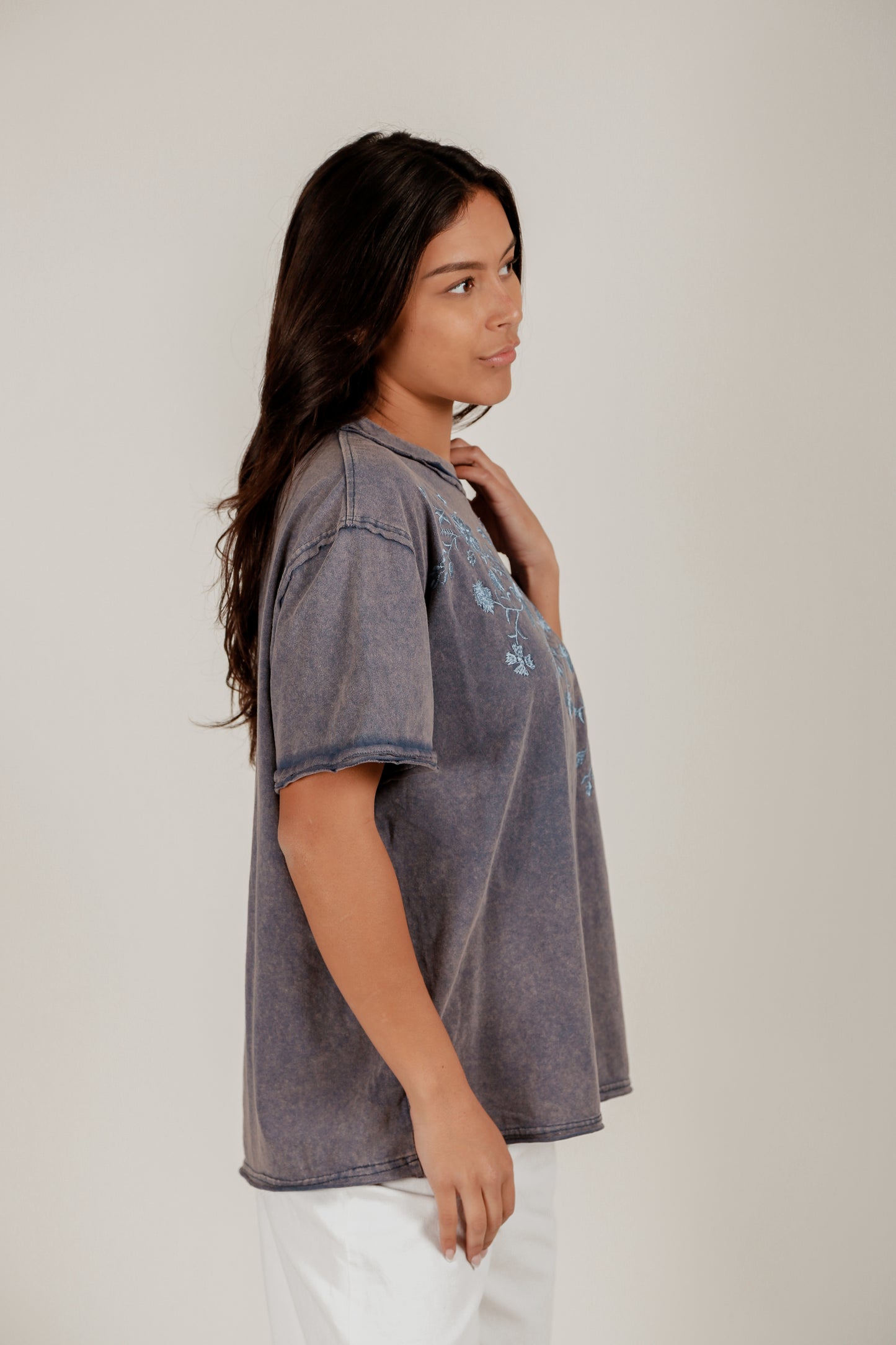 Nautical Bloom Tee(T240002 Deep Blue With Embro)