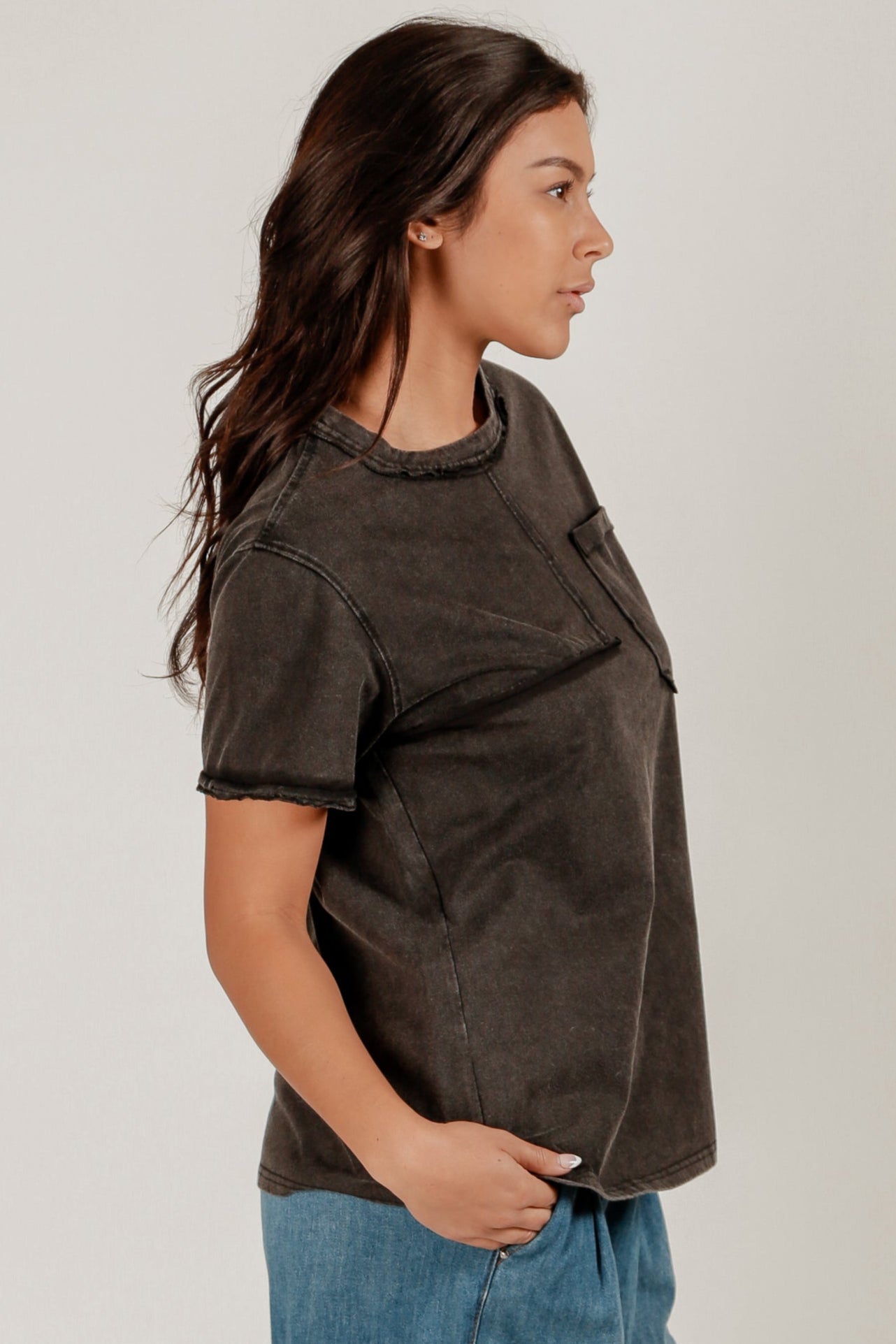 Raw Edge Patch Tee(sku# T240005 Black)
