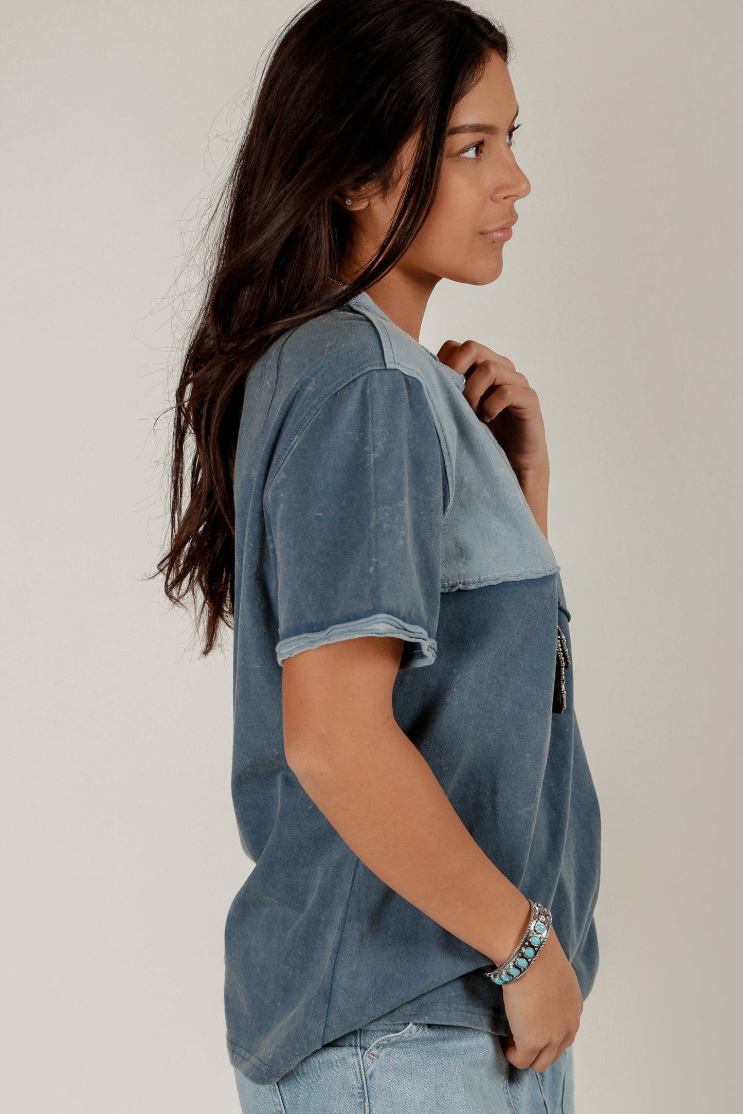 Mineral Washed patched Tee (sku# T240005 Navy)