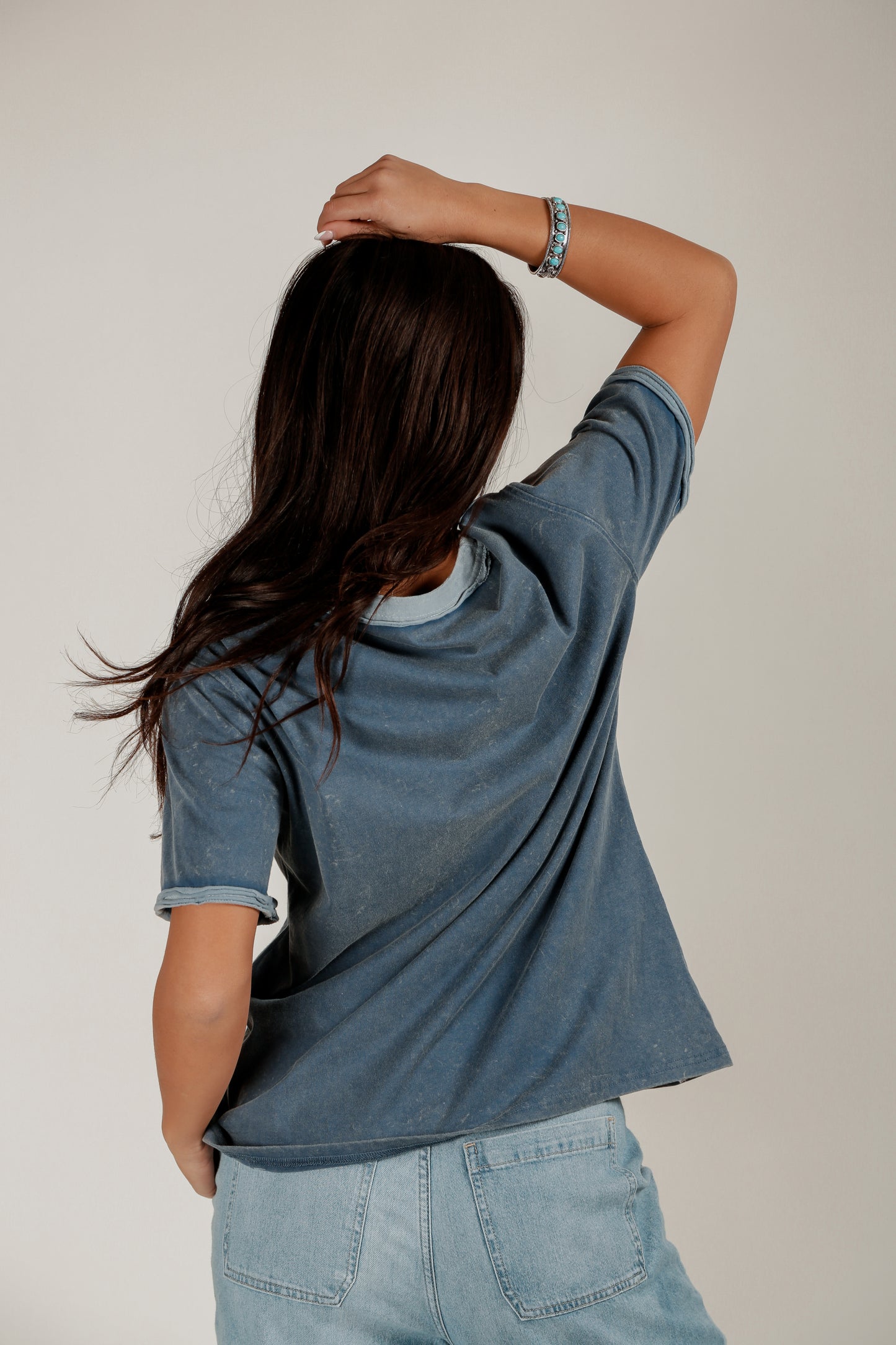 Mineral Washed patched Tee (sku# T240005 Navy)