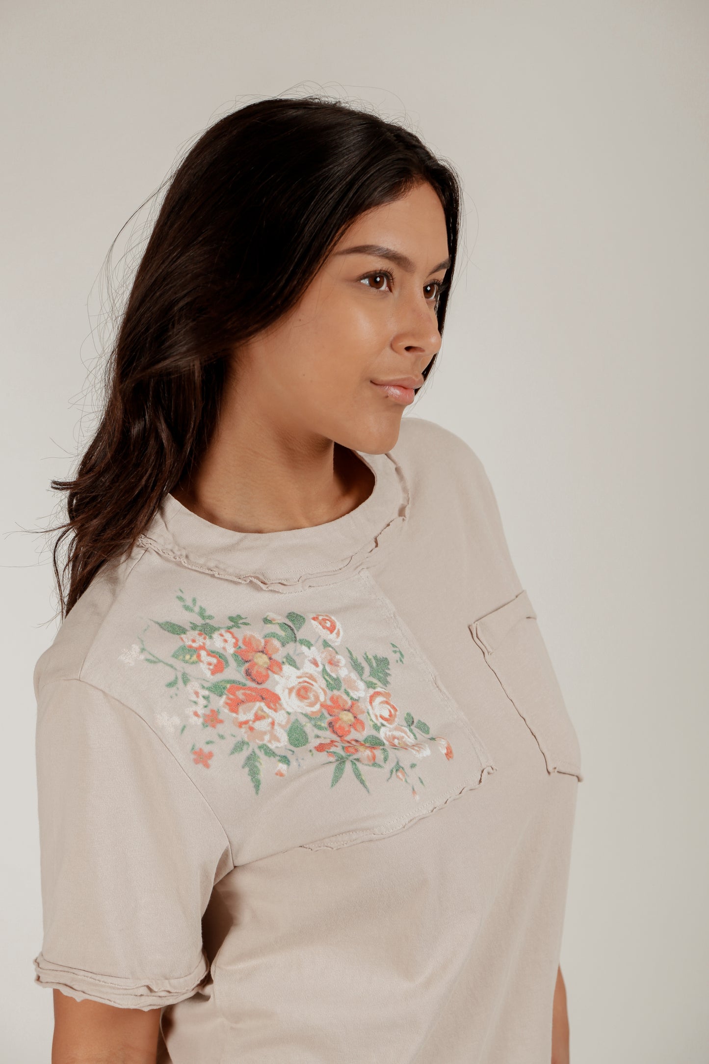 Floral Art patched Tee (sku# T240005 Champagne)