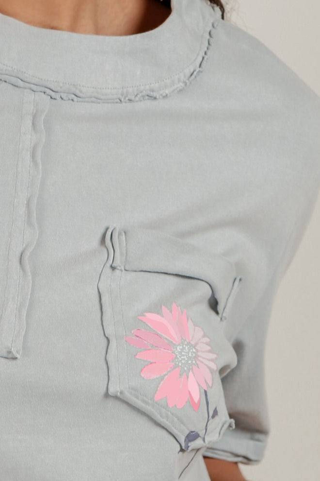 Sky Bloom Tee (sku# T240005 Grey And Pink Flower)