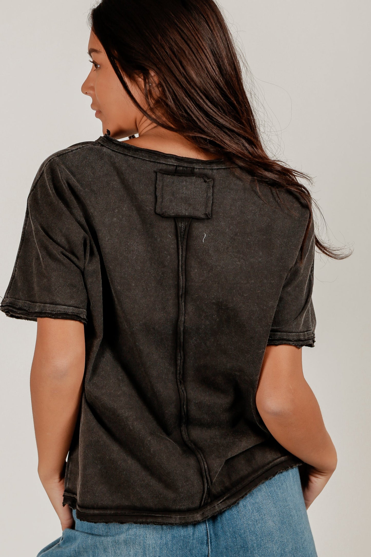 Midnight Bloom Dolman Tee (T240006 Mineral Washed Black Wth Red Rose)